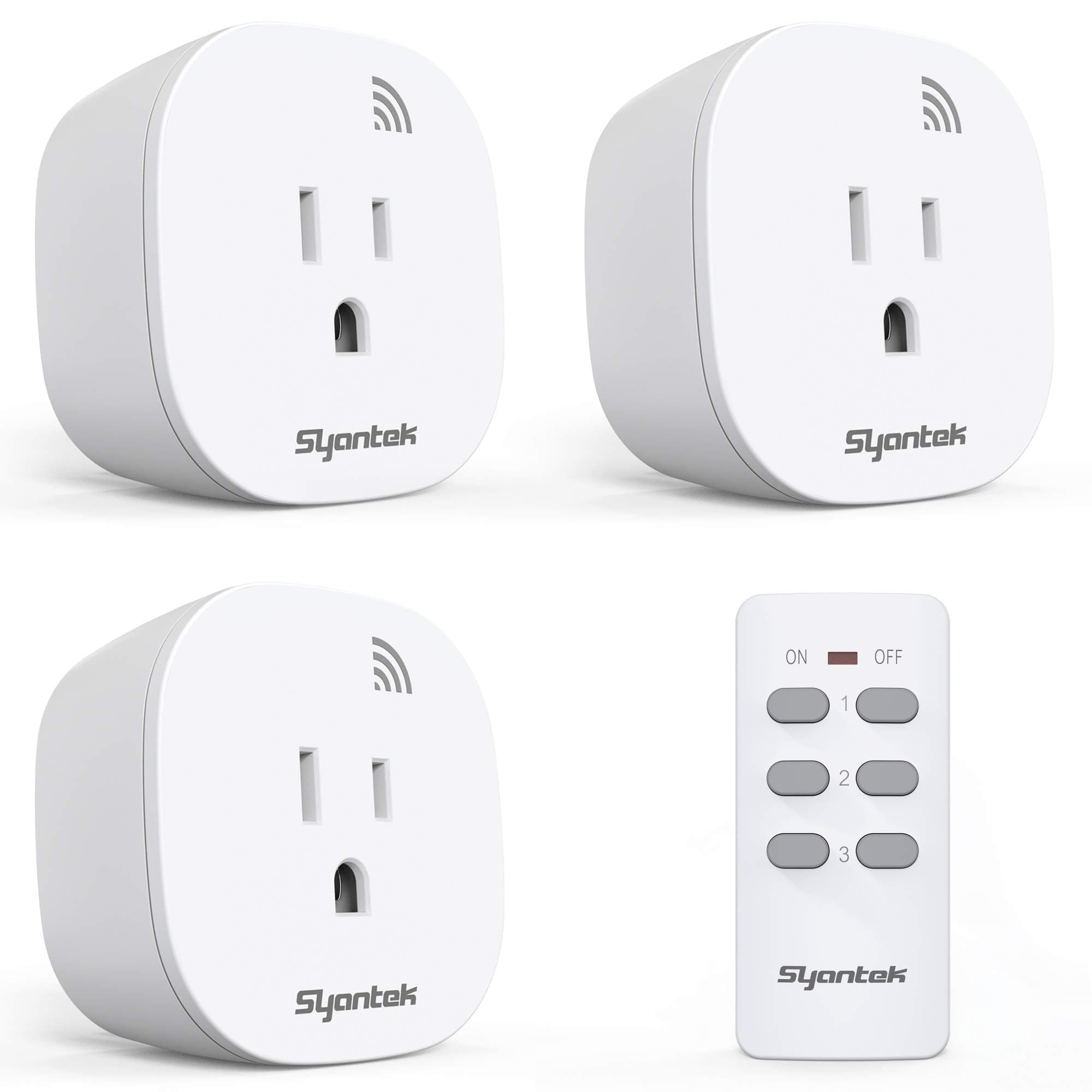 Syantek Remote Control Outlet Wireless Light Switch for Household Appliances, Expandable Remote Light Switch Kit, Up to 100 ft Range, FCC Certified, ETL Listed, White (3 Outlets + 1 Remotes)