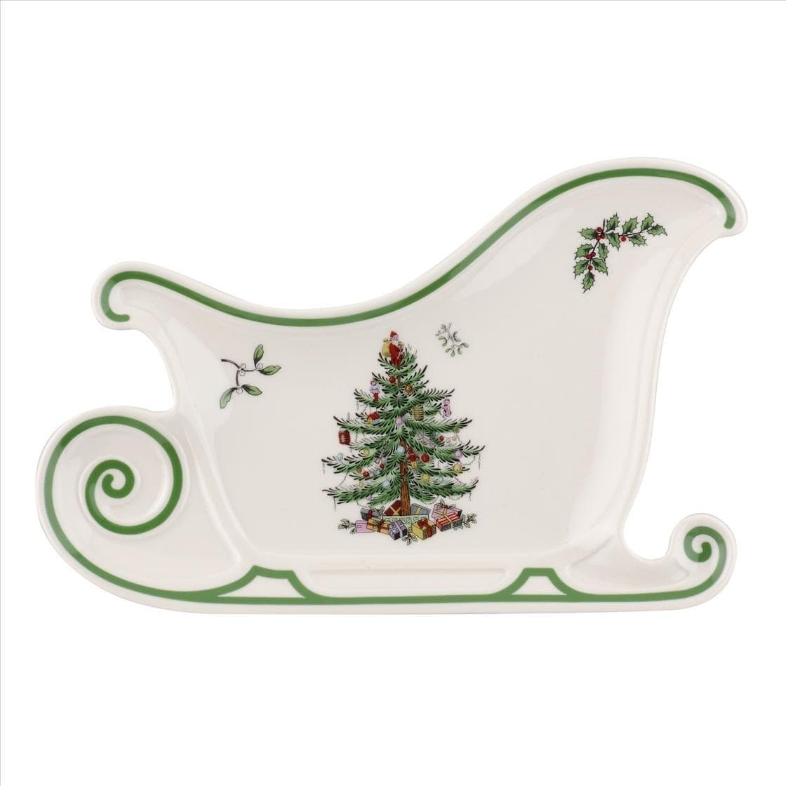 Spode Christmas Tree Embossed Sleigh Plate, 13.5" Festive Serving Dish for Christmas Tableware - Fine Porcelain Decorative Holiday Platter for Serving Holiday Treats & Table Décor