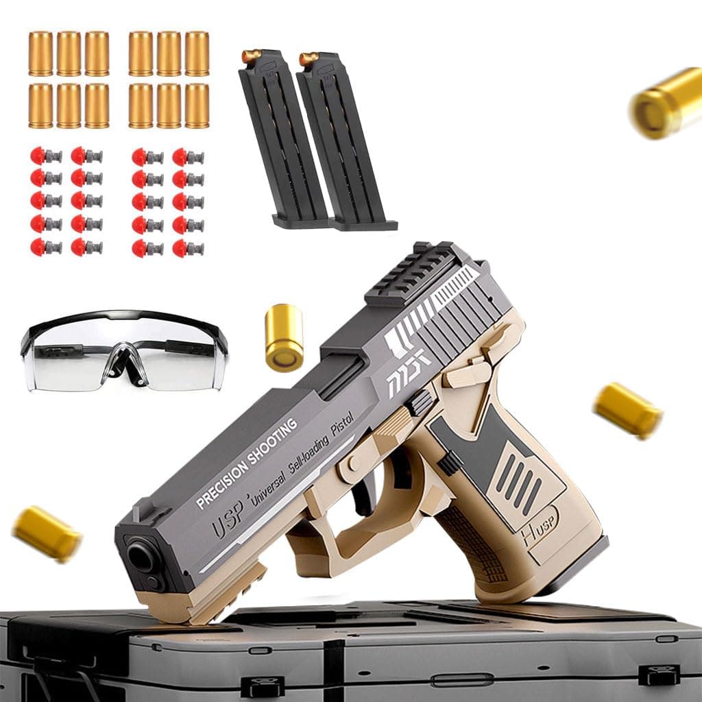 – Moonmen Upgraded Foam Blaster Sets, EVA Safety Shell Ejecting Blaster with Magazine, Birthday Gift Toy for Children (Auto Loading - USP Brown)