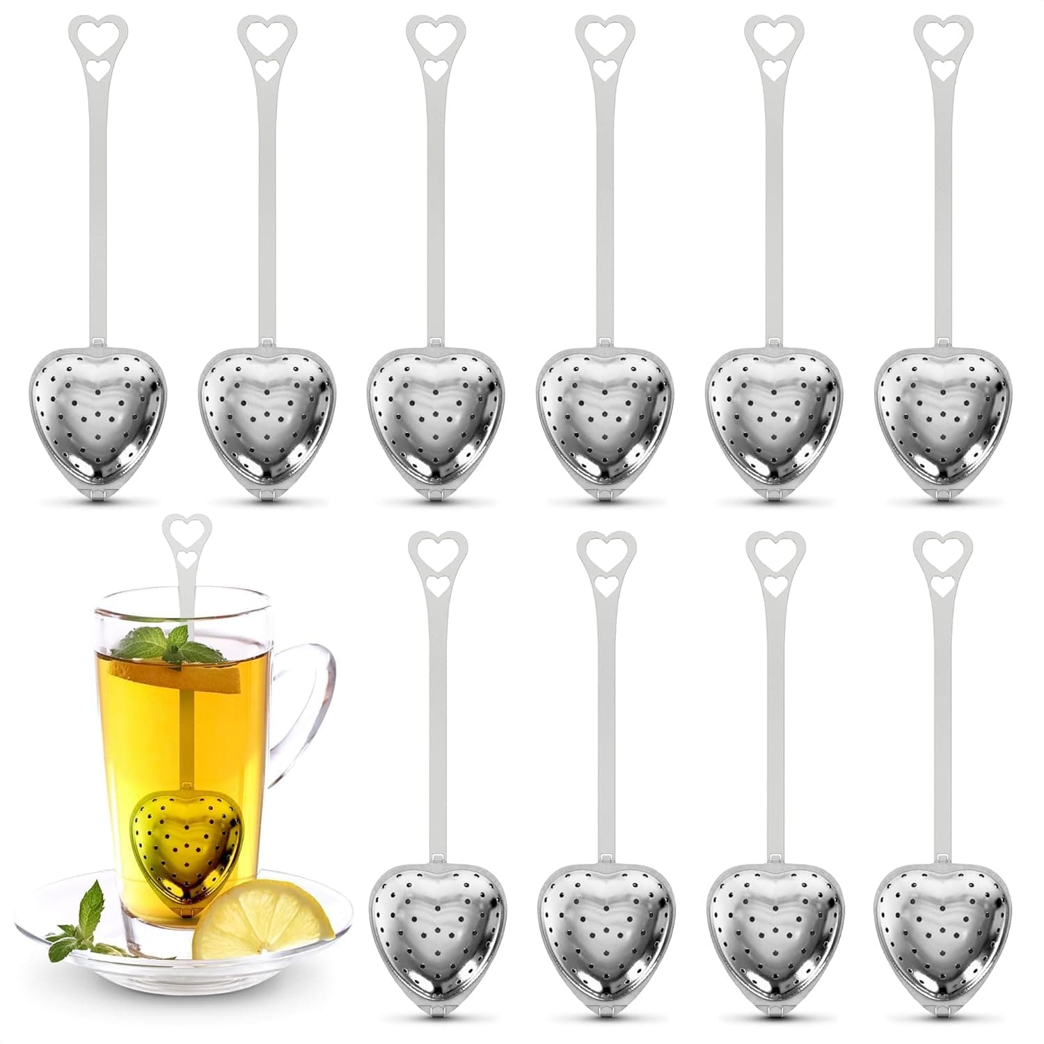 10 Pcs Heart Tea Infuser for Loose Leaf Tea Steeper – Rust-Resistant Stainless Steel Strainers with Secure Clasp, Easy Brewing Design, Keeps Loose Leaves Contained | Suitable for Parties & Gifting