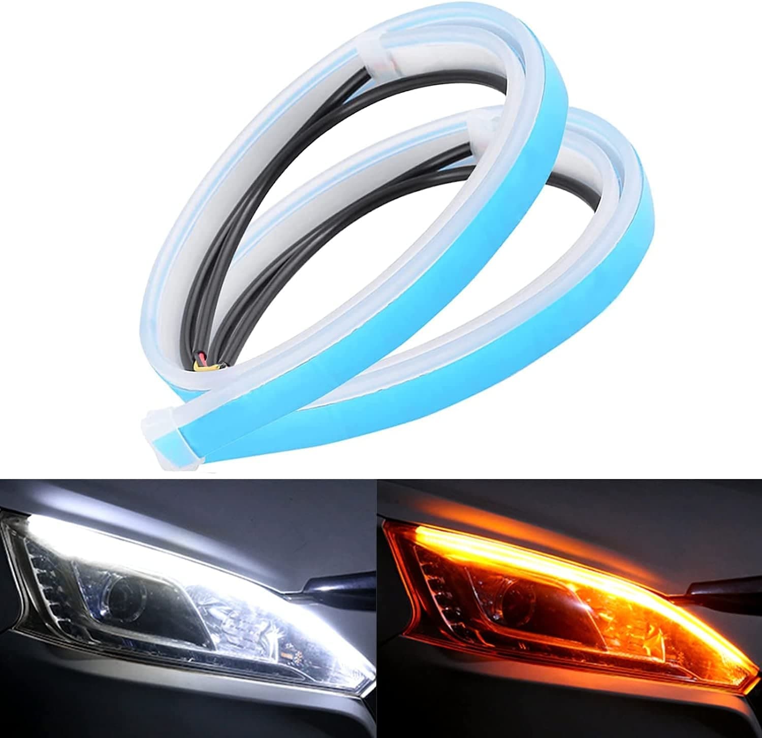 AutoBizarre White Amber Stick-on Above Headlamp Flow LED Sequential Daytime Running Lights