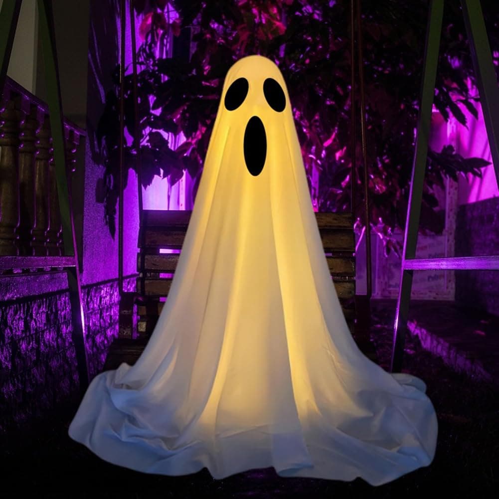 RuiDay 65 Inch Halloween Light Up Ghost, Large Light-Up Spooky Ghosts, Funny Halloween Decorations Outdoor, Light Up Ghost Scary Standing Ghosts Decor for Front Door Porch (F)