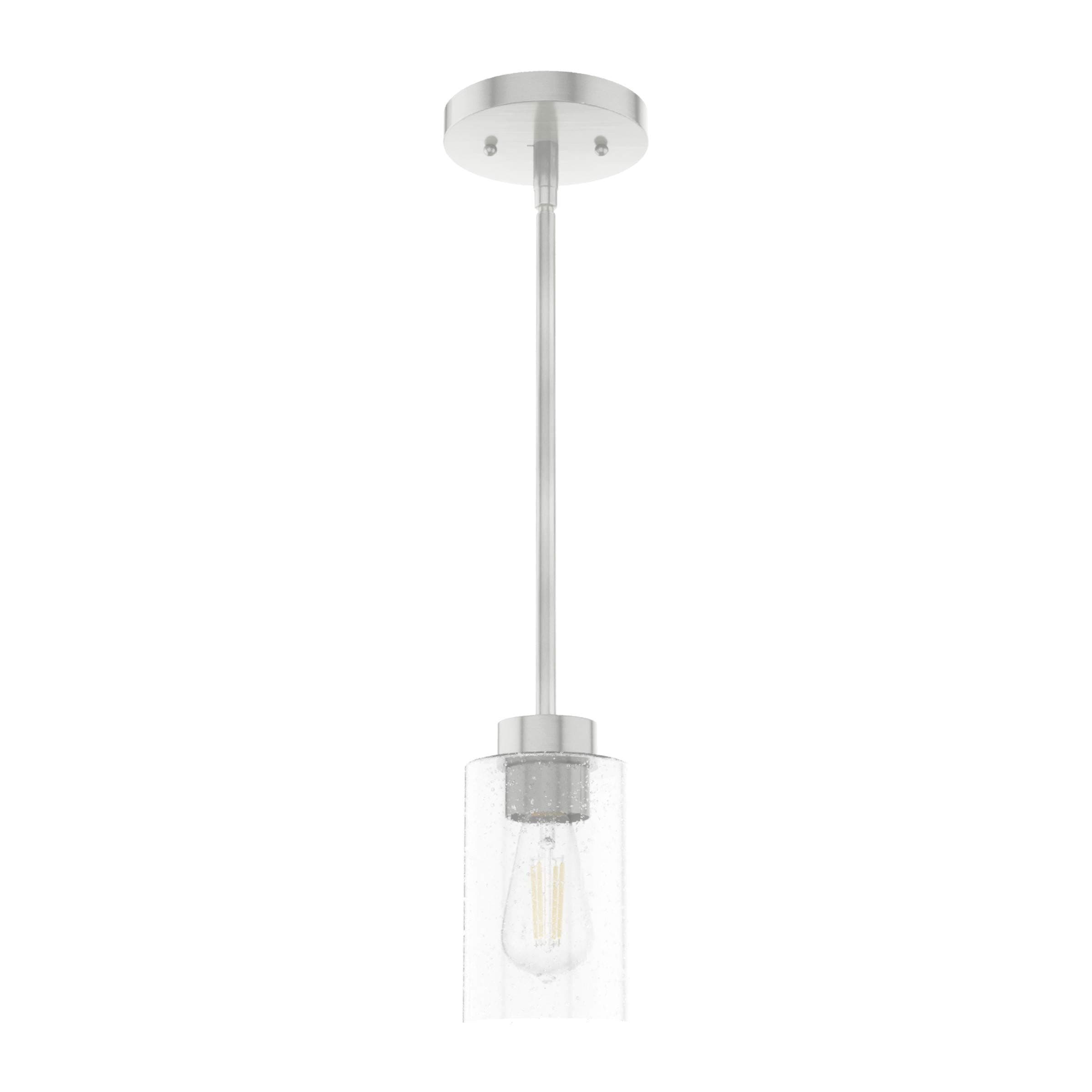 Hartland 1-light Brushed Nickel, Mini Pendant Light, Dimmable, Casual Style, Cylinder Shaped, for Bedrooms, Kitchens, Dining, Living Rooms - 19166