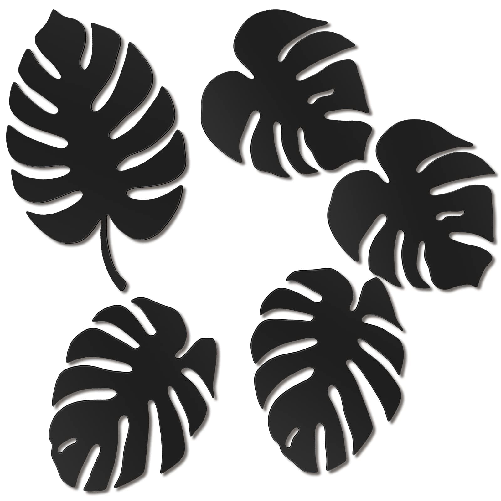 5 Pieces Metal Leaf Wall Art Large Leaf Wall Decor Black Palm Tree Wall Decor Metal Hanging Tropical Wall Decor for Living Room Bedroom Outdoor, 12.59 x 7.08 Inch, 6.69 x 7.87 Inch, 6.3 x 9.05 Inch