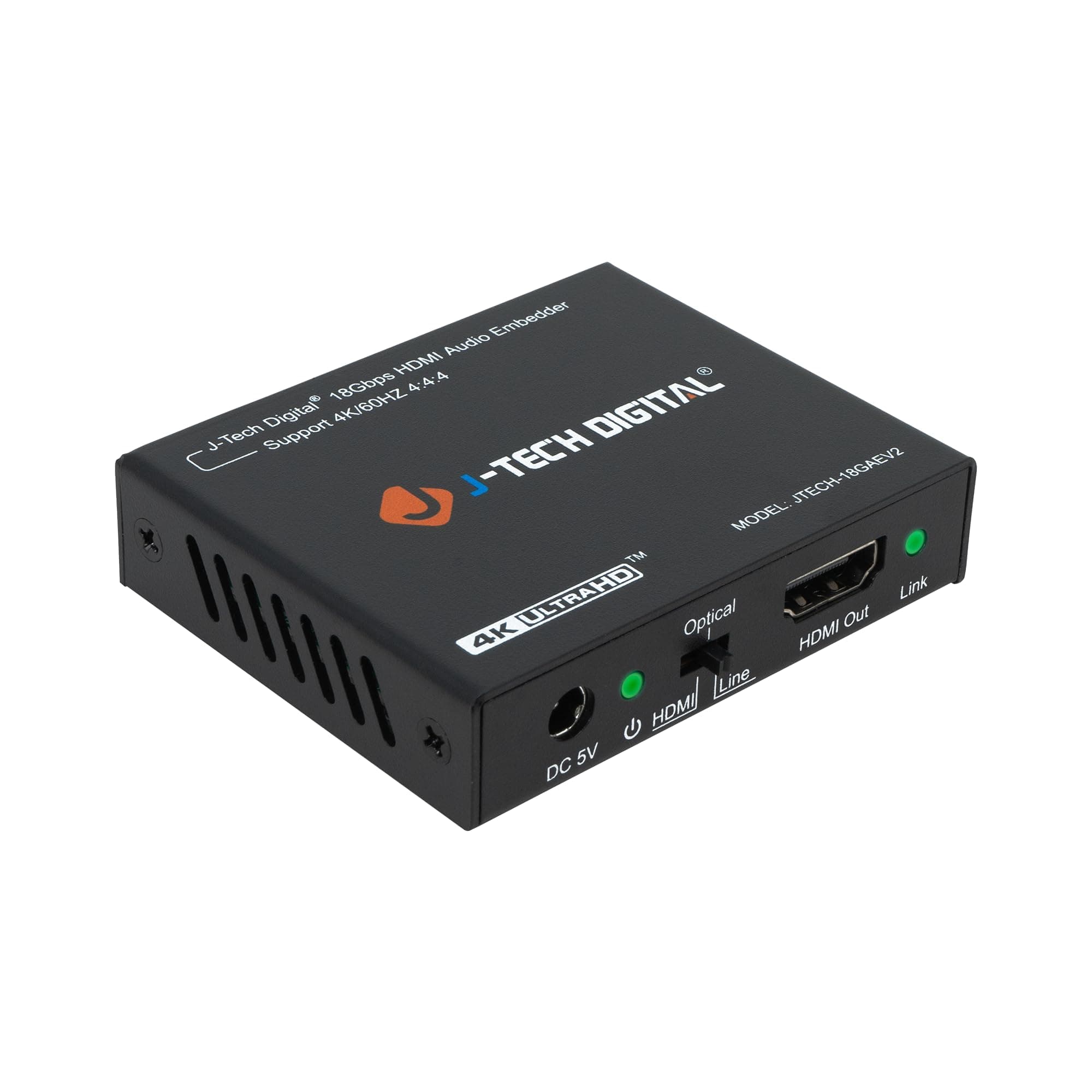 18Gbps Digital/Analog Audio HDMI Embedder Inserter Support 4K@60Hz 4:4:4 HDR CEC HDCP2.2/1.4 with TOSLINK Optical 3.5mm Audio Input Options [JTECH-18GAEV2]