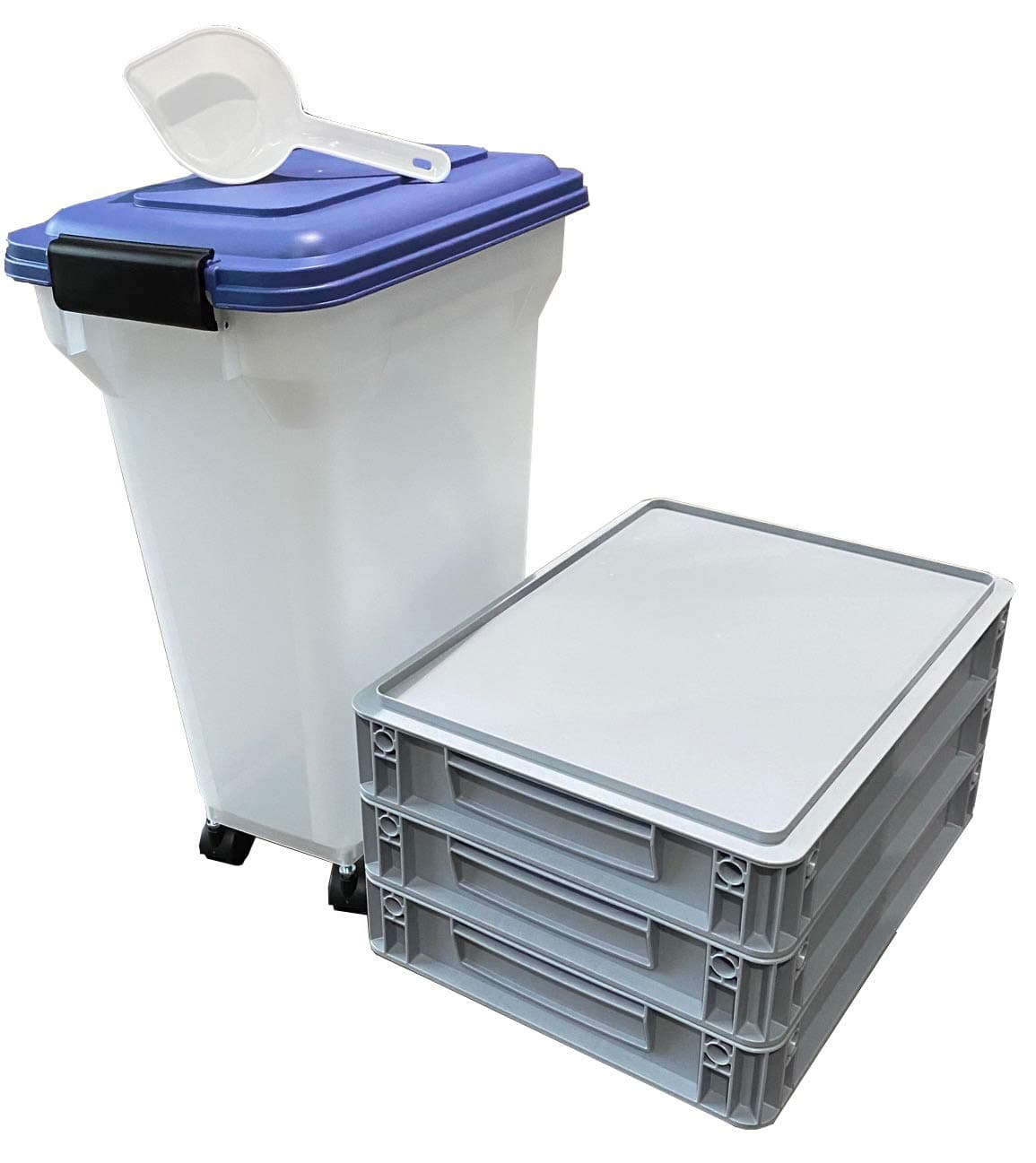 Solent Plastics Home Made Pizza Dough Starter Pack - 3 x Stacking Trays + Airtight Flour Bin Stacking boxes ideal in home fridge and proofing dough!
