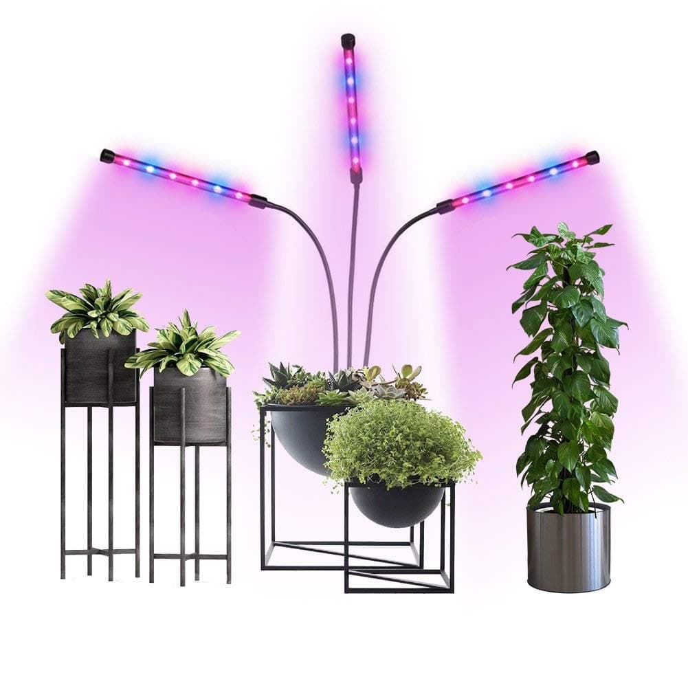 Three Head Grow Light Auto-Control ON/Off, 36W Power Led Light, 4/8/12h Timing Modes Grow Lamp for Indoor Plants, Hydroponics, Greenhouse, Gardening, Office