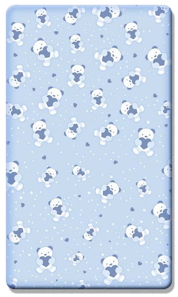 Pack of Two Cot Bed Fitted Sheets 100% Cotton Very Soft (140 x 70 cm) - Cute Teddy Bear + Plain Blue