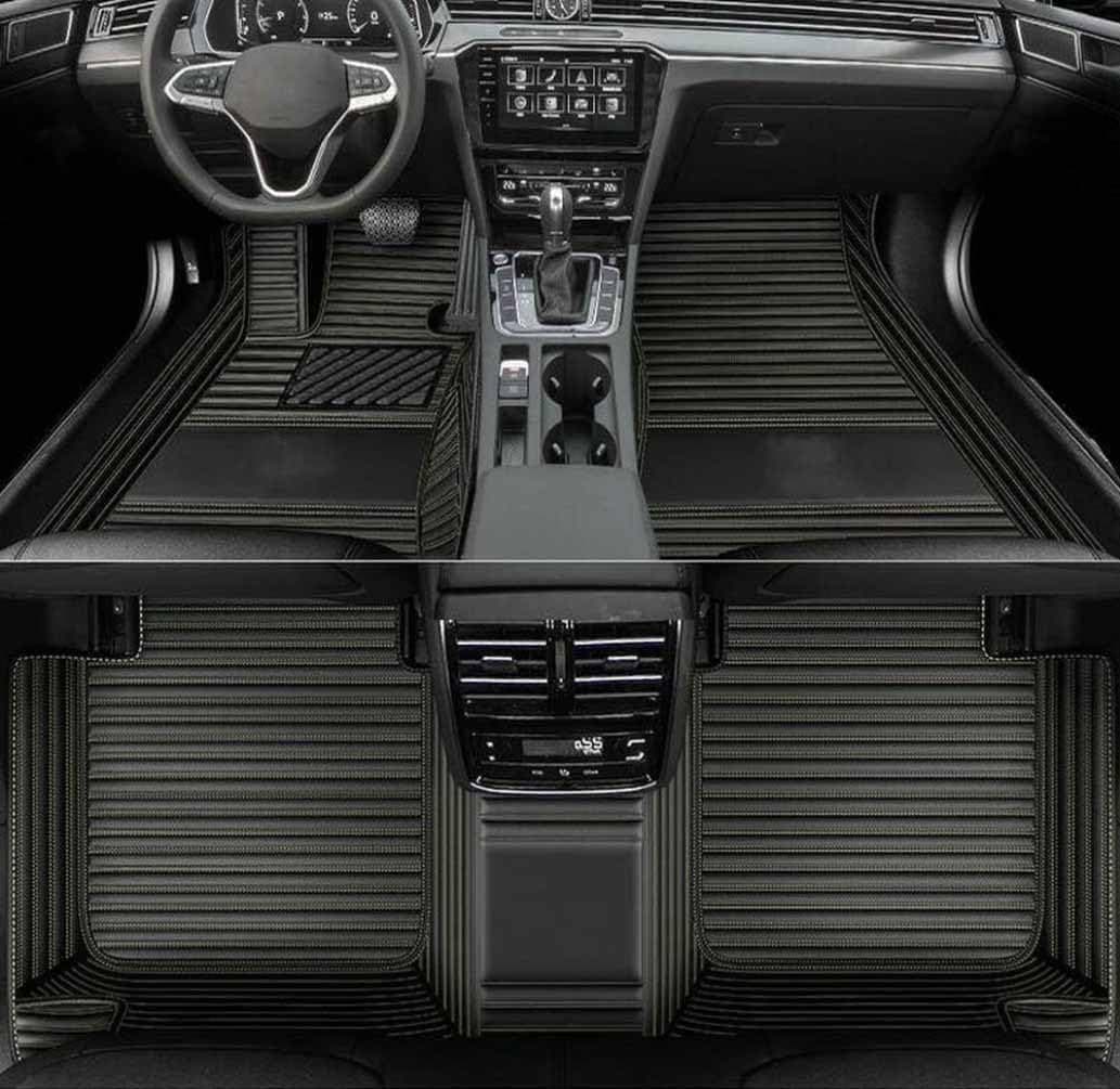Custom Personalized Floor Mats ，Luxury Full Coverage All Weather Car Floor Mats，Anti-Slip Leather Car Mat Set ，Custom Floor Mat， for 99% of Cars, Trucks & SUV. (Streak black66beige)