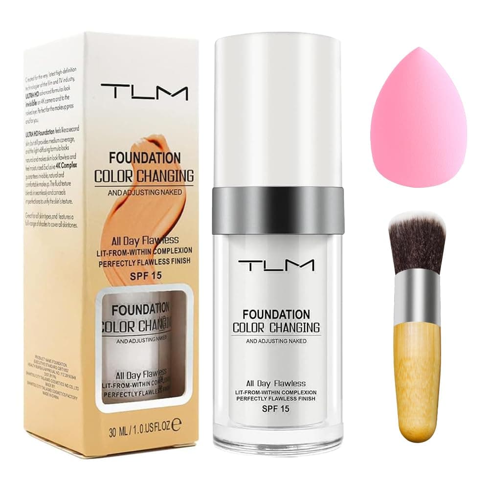 TLM Color Changing Foundation - Liquid Flawless Full Coverage Natural Face Primer Base, Hydrating Waterproof Long Lasting Foundation 30ml