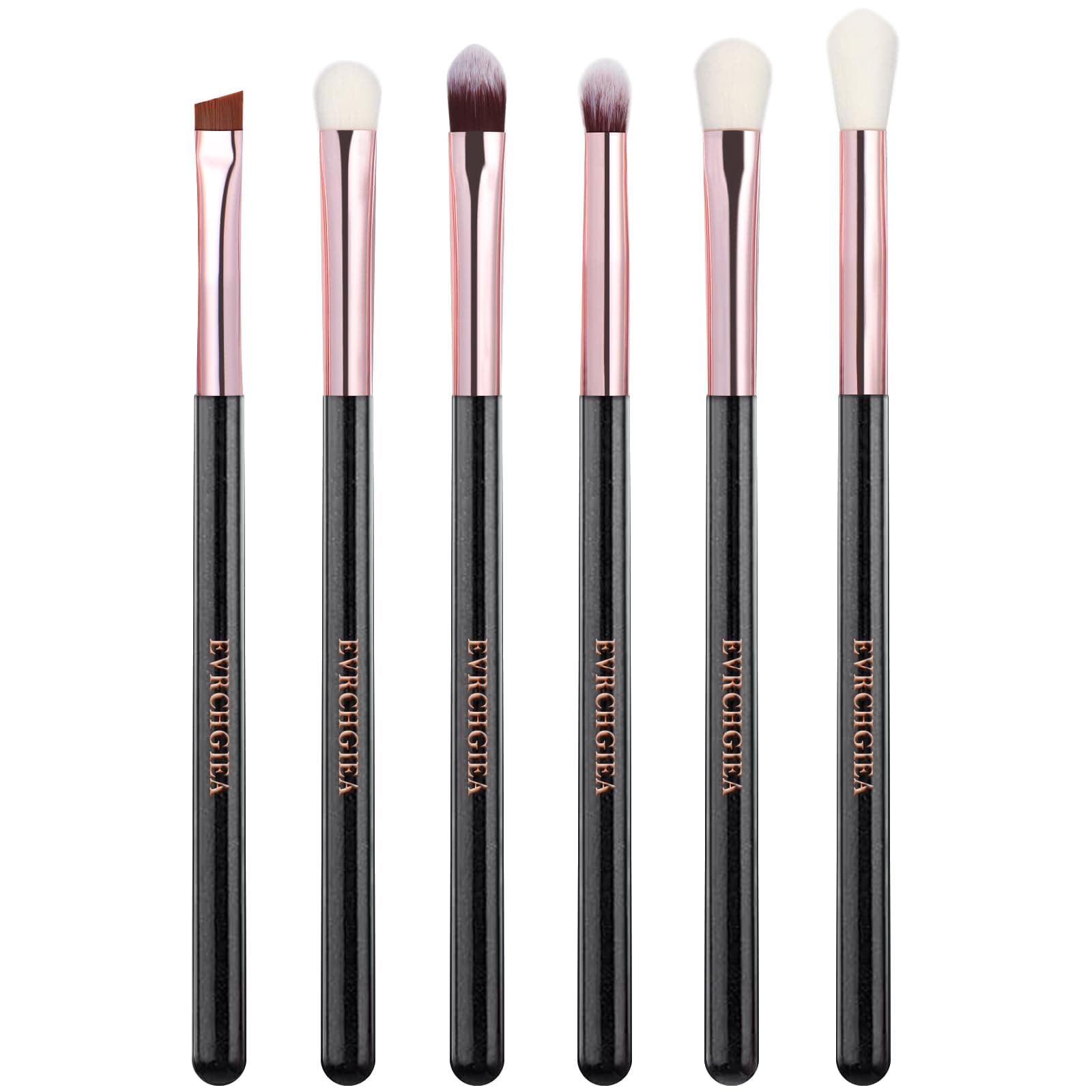 Eye Makeup Brush Set, 6 Pcs Professional Blending Eyeshadow Makeup Brushes for Concealer Eyebrows Eyeliner, Soft Hairs & Wood Handle (black and rose gold)…
