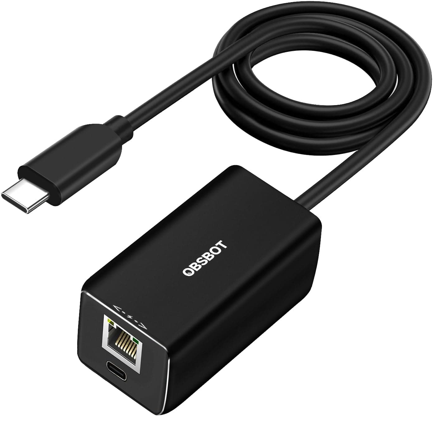 OBSBOTUSB-C to Ethernet Adapter,Lower Latency,10/100 Mbps Data Transfer Rate,Dual Ethernet & USB-C Interface,Support Power Over Ethernet (PoE),Charge While Stay Connect Tail Air,MacBook,PC