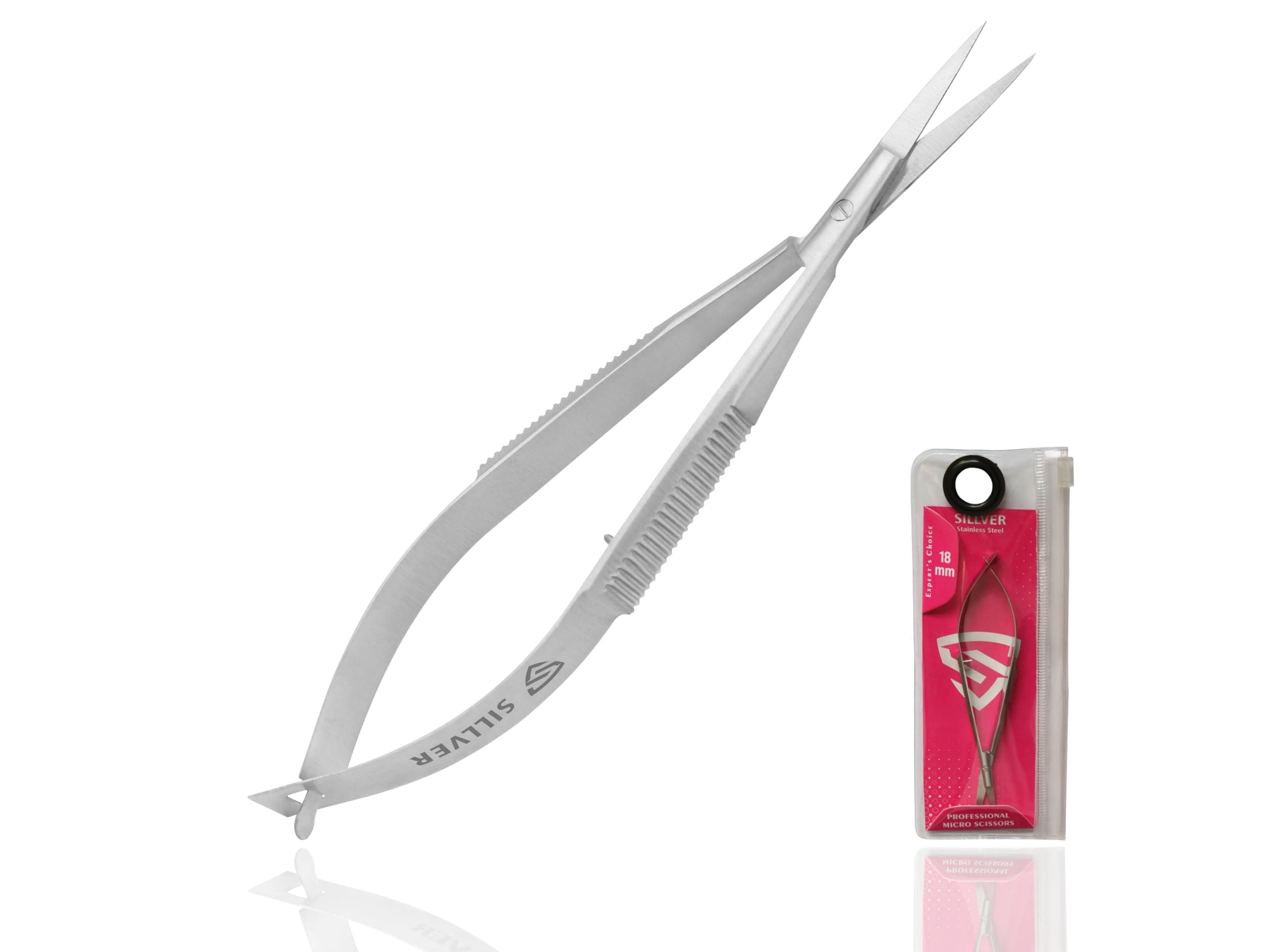 SILLVER Cuticle Nail Scissors Extra Fine Straight Eyebrow Scissors, Spring Action Embroidery Sewing Grooming Scissors for Beard, Eyelash, Mustache, Dry Skin, Manicure