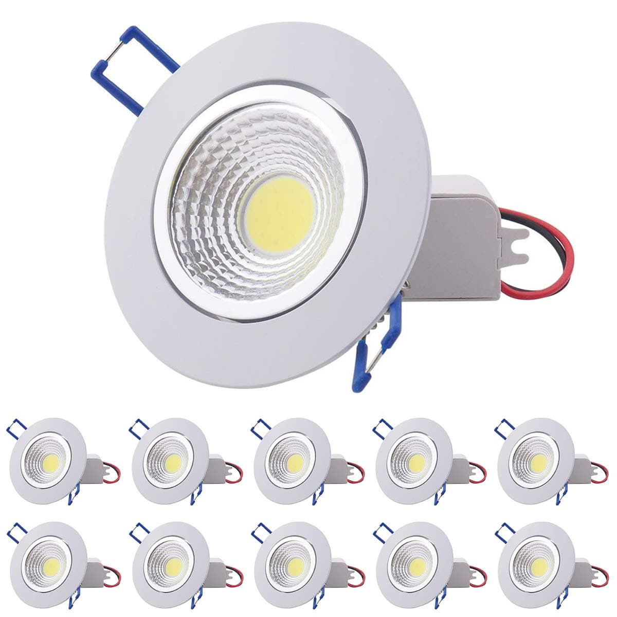 POCKETMAN COB Ceiling Light, 7W Dimmable Led Recessed Downlight,2900-3100K 220V Spotlight Kit with LED Driver 60degrees, Warm White, 10 Pack