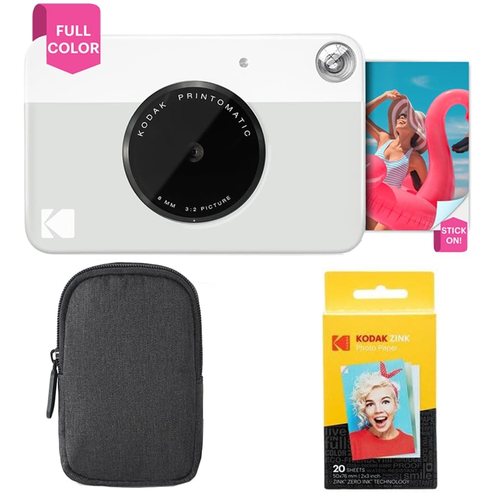Printomatic Full-Color Instant Print Camera Starter Bundle + Carrying Case + Zink 20pk Photo Paper - Colorful Photos On 2x3 Sticky-Back Paper - Fun Gift for Birthday Christmas Holiday - Grey