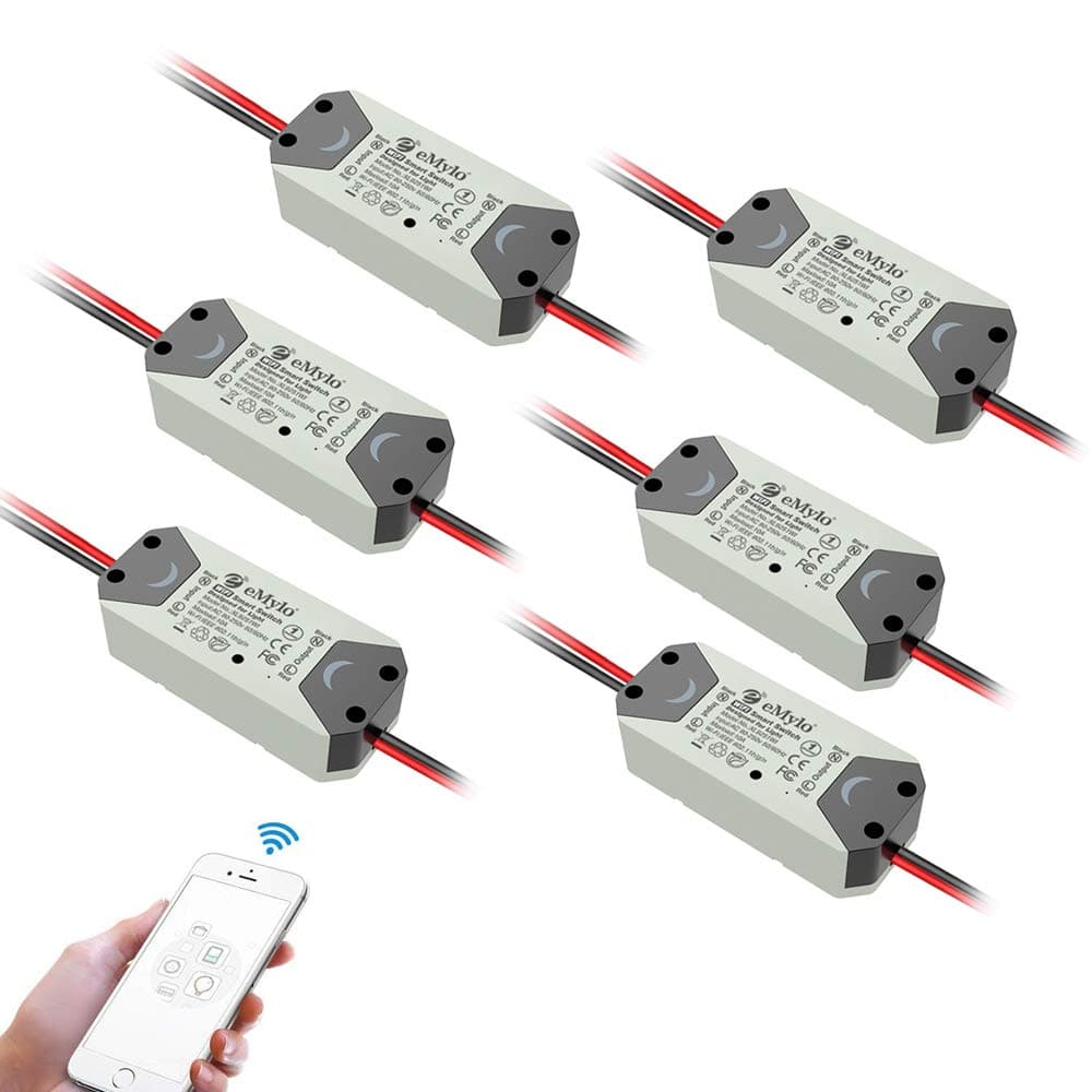 eMylo Smart WiFi Light Switch Wireless Relay Switch Module Remote Control Home Automation Timers Compatible with Alexa Echo Google Home iPhone Android App (6 Pack)