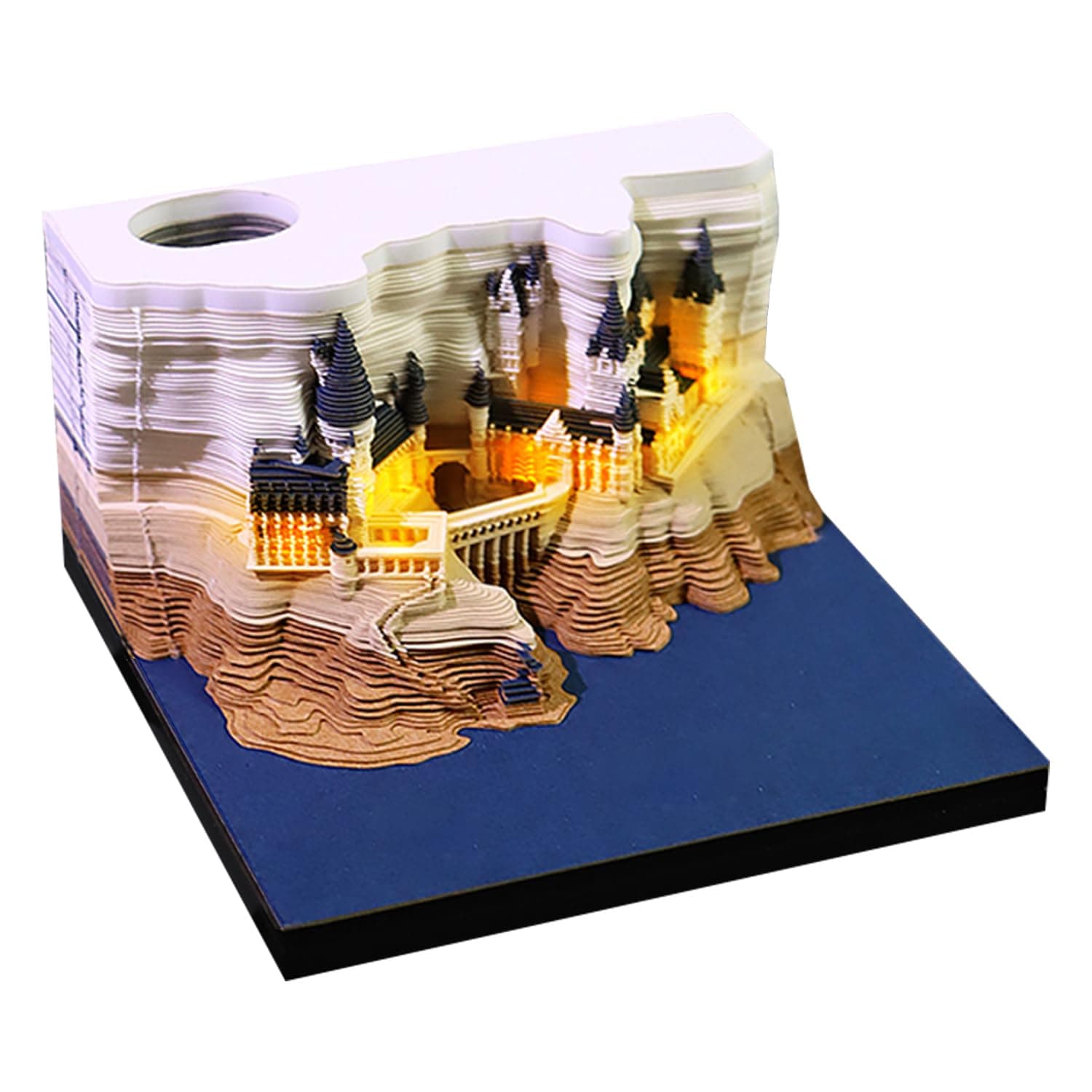 3D Memo Pad Castle with Lights, Multifunctional Post Notes Notepad Paper Craft Office Home Decor, Tear Off Reveal Magic Non-Sticky Note DIY Creative Gift (3DBQ01)