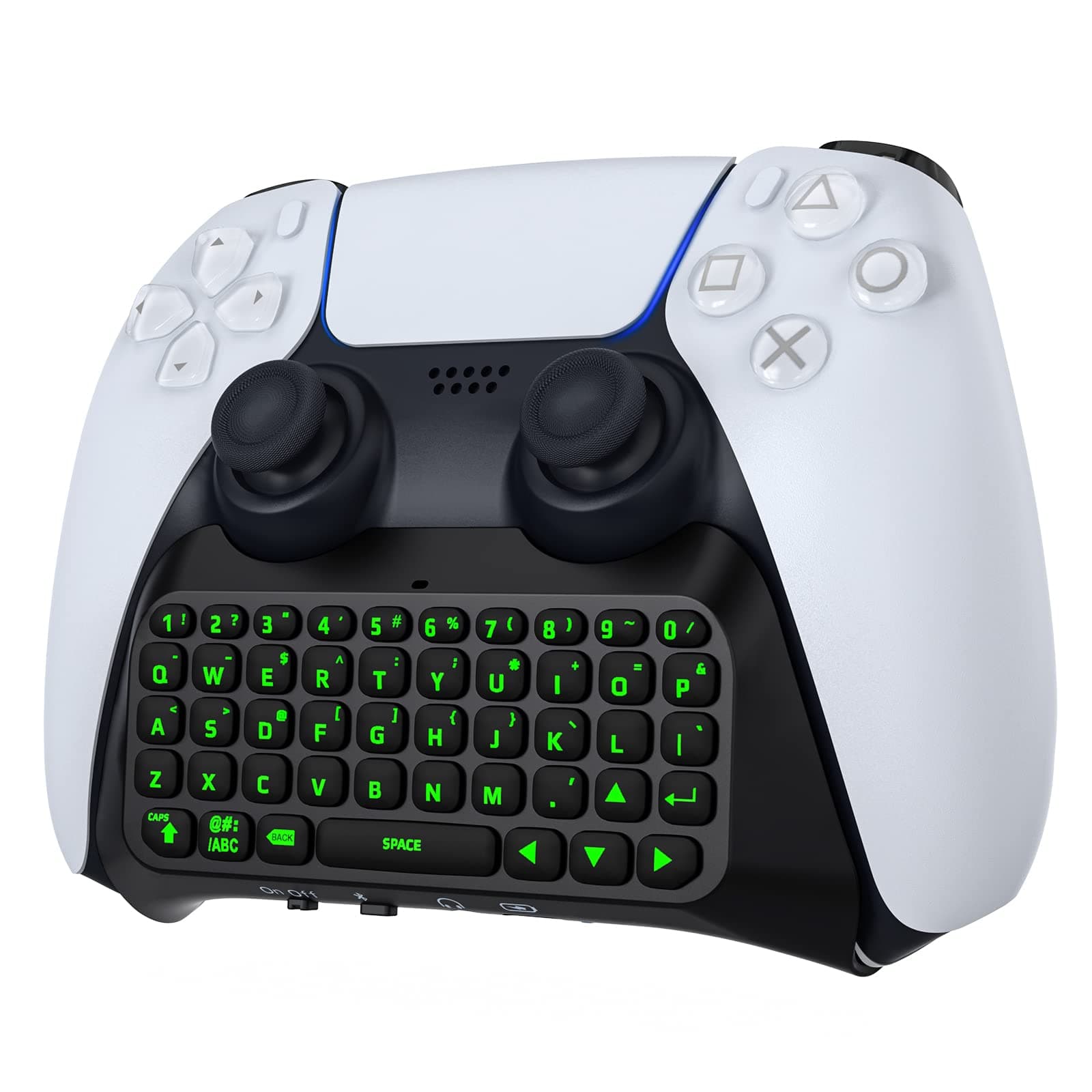 MoKo Keyboard for PS5 Controller with Green Backlight, Bluetooth Wireless Mini Keypad Chatpad for PlayStation 5, Built-in Speaker & 3.5mm Audio Jack for PS5 Controller Accessories
