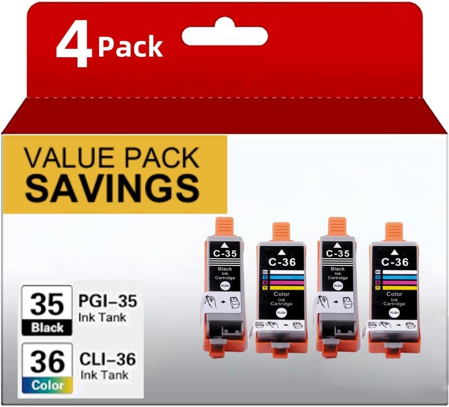 PGI-35 CLI-36 Ink Cartridges Replacement for Canon TR150 Ink Cartridges Compatible for Canon 35 36 Ink Cartridges for Canon Printer PIXMA IP110 TR150 IP100 MINI260 MINI320 (2 Black, 2 Color, 4-Pack)
