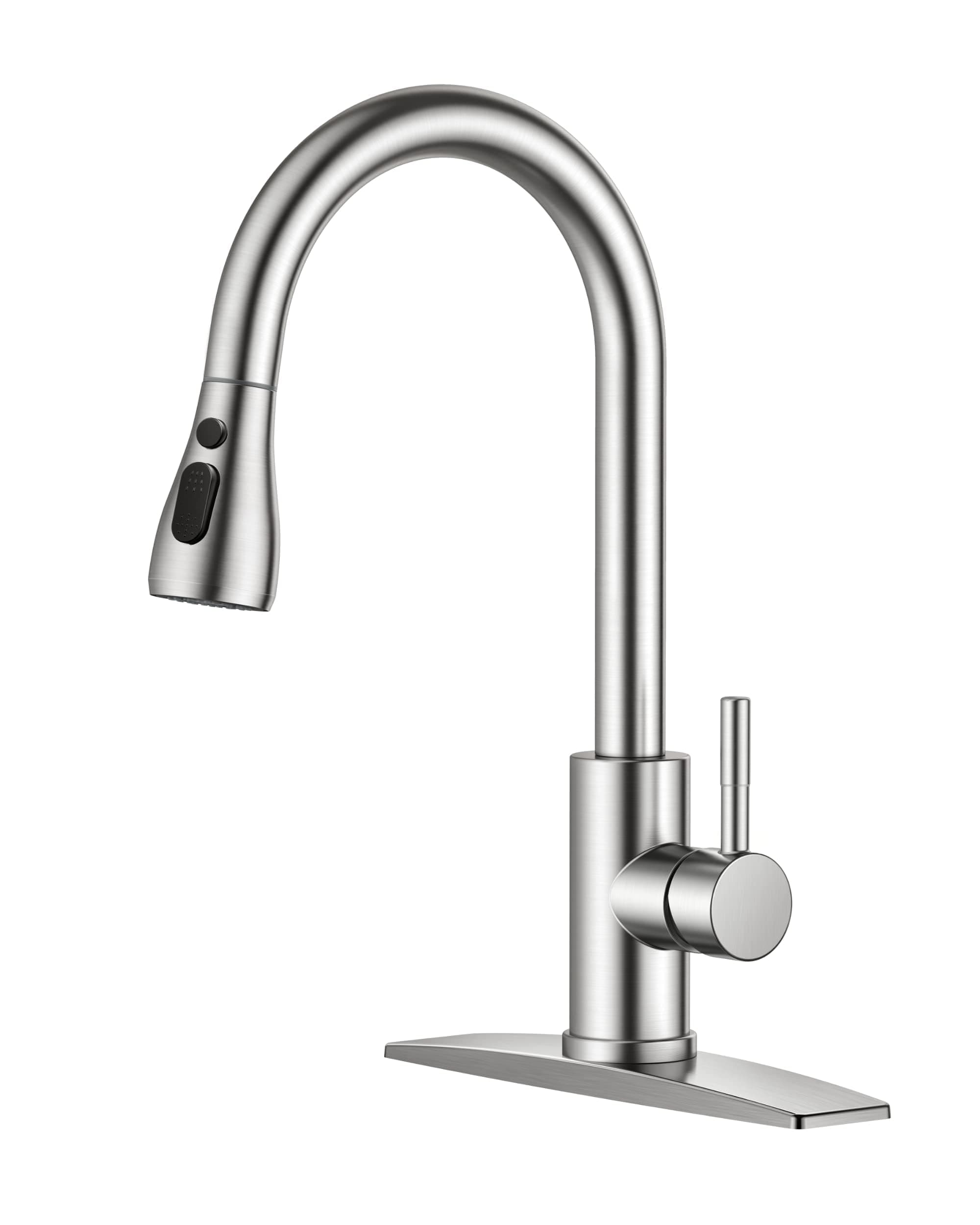 Kitchen Faucet with Pull Down Sprayer Brushed Nickel, High Arc Single Handle Kitchen Sink Faucet with Deck Plate, Commercial Modern rv Stainless Steel Kitchen Faucets, Grifos De Cocina