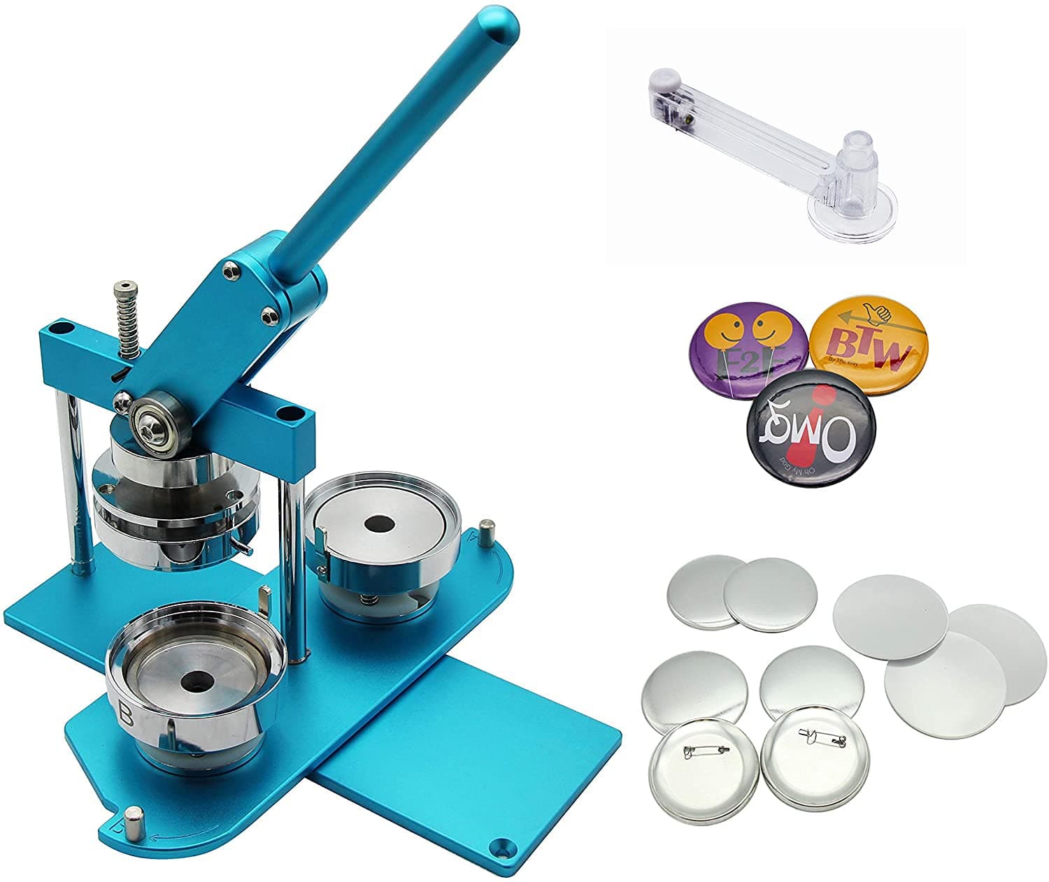 ChiButtons Pro 75mm (3") Metric Button Maker B400 Kit | All-Metal Premium Press w/ 100 Sets, Adjustable Paper Cutter & Moulds | Oversized Promo Buttons, Retail Displays, Event Signage (Blue-New)