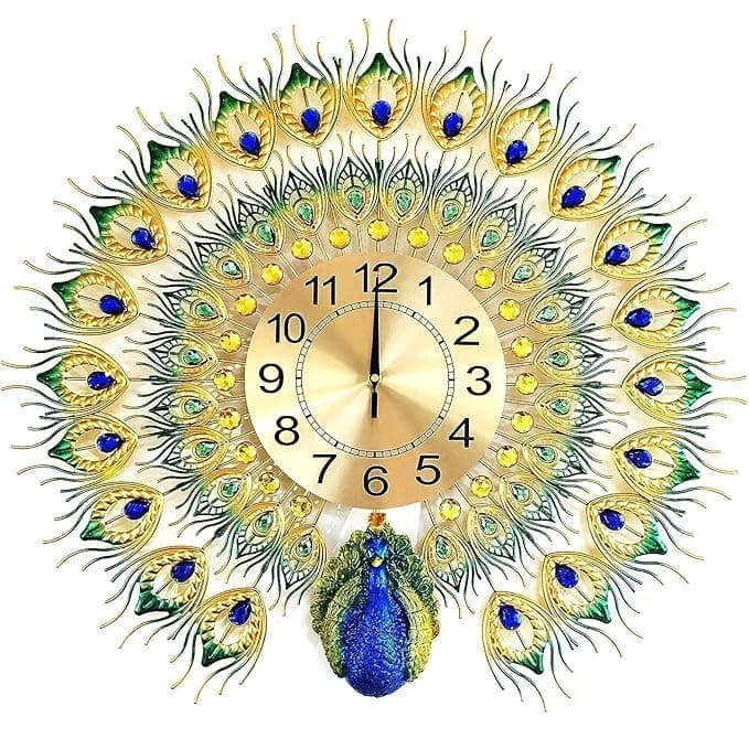 Seafront Peacock Decorative Wall, Silent Metal Wall Clock Peacock Does Not Ticking Modern Wall Clock Large Decorative 3D Clock, Used for Living Room Bedroom Office Decoration