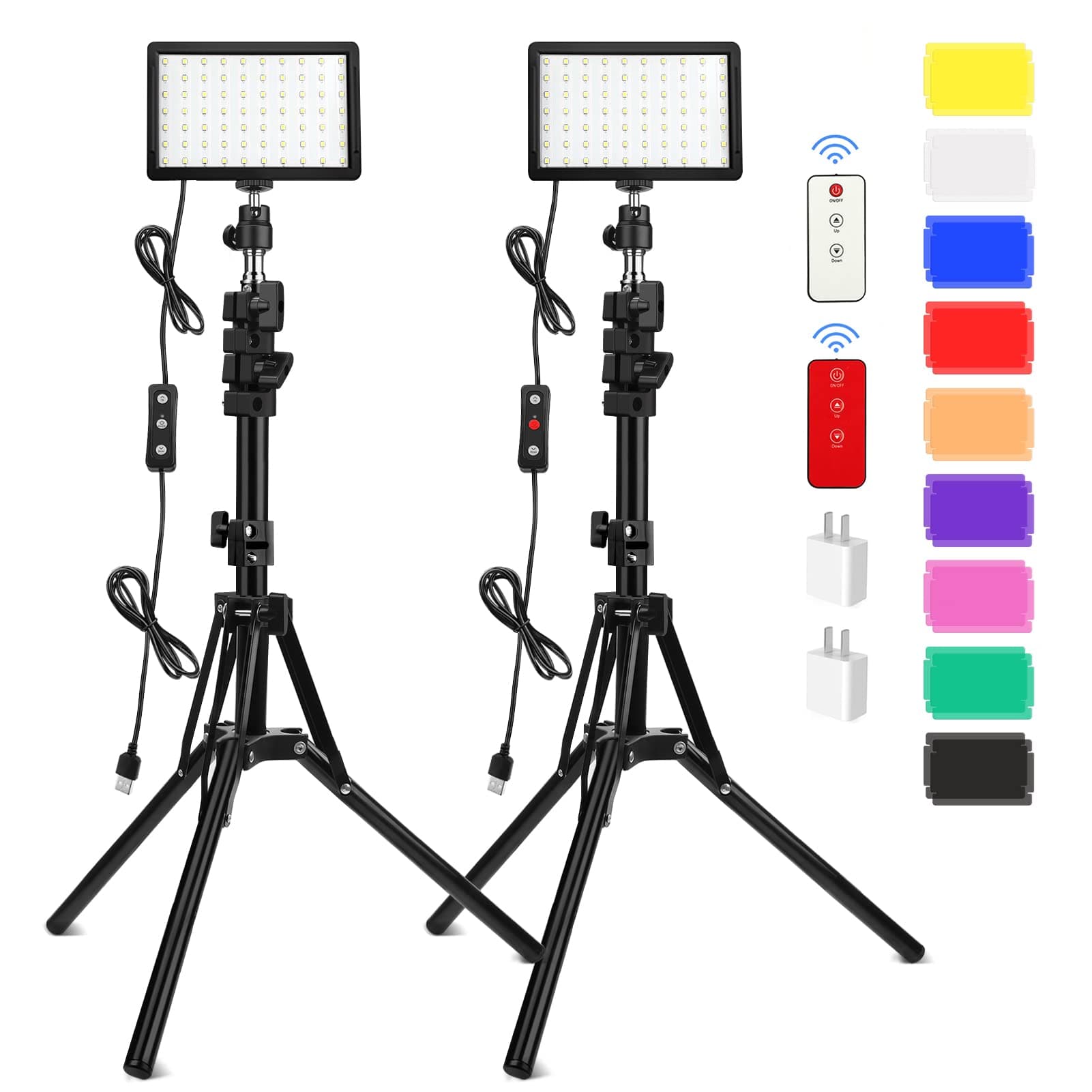 2 Pack 70 LED Video Light with 62.99'' Tripod Stand/Color Filters, Obeamiu 5600K USB Studio Lights Shooting Kit for Photography Lighting, Zoom Call Lighting, Live Streaming, Video Conferencing