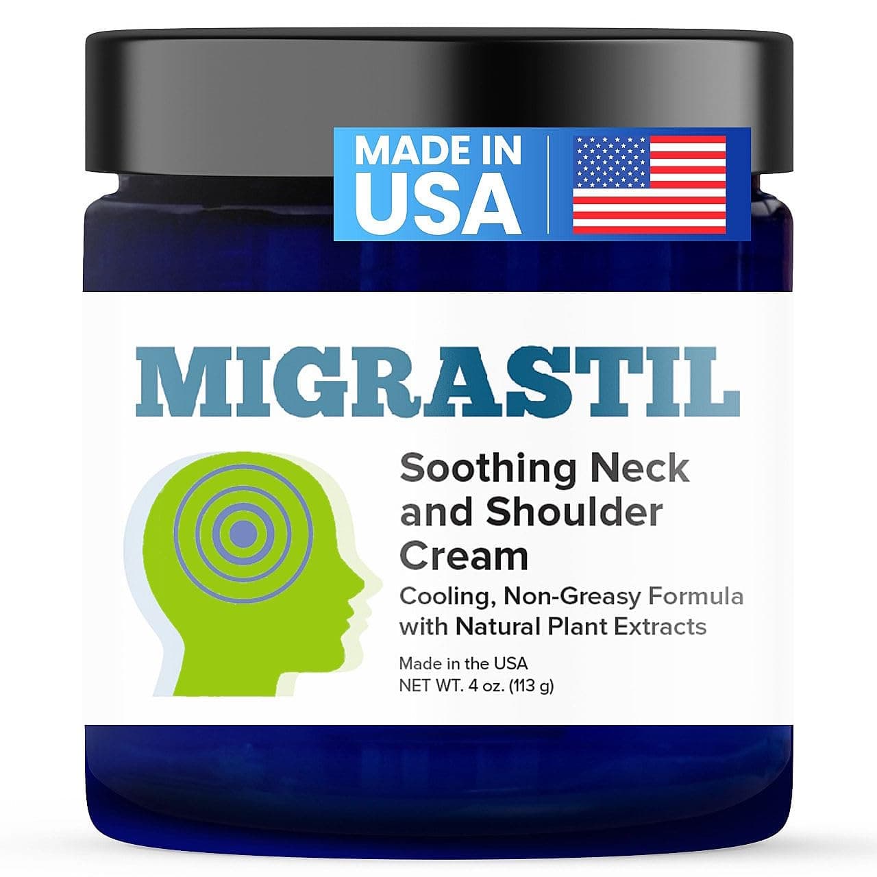 Migrastil Relief Cream (4oz) - Powerful Topical Cream for Migraines, Tension Headaches and Muscle Pain in Neck & Shoulders - Fast Acting & Non-Greasy Relief with Aloe Vera
