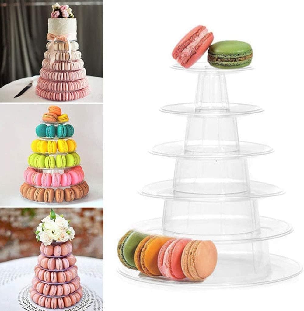 6 Tiers Round Macaron Tower Cake Stand Macaron Display Rack , Plastic Tiered Cake Dessert Serving Tower Tray for Wedding,Baby Shower and Birthday Party Decor
