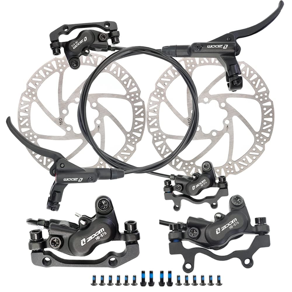 4-Piston Pre-Bled Hydraulic Disc Brake Set for Mountain Bike, Bike Disc Brake Kit with 160mm Rotors, Front and Rear Levers(PM Adapter Included)
