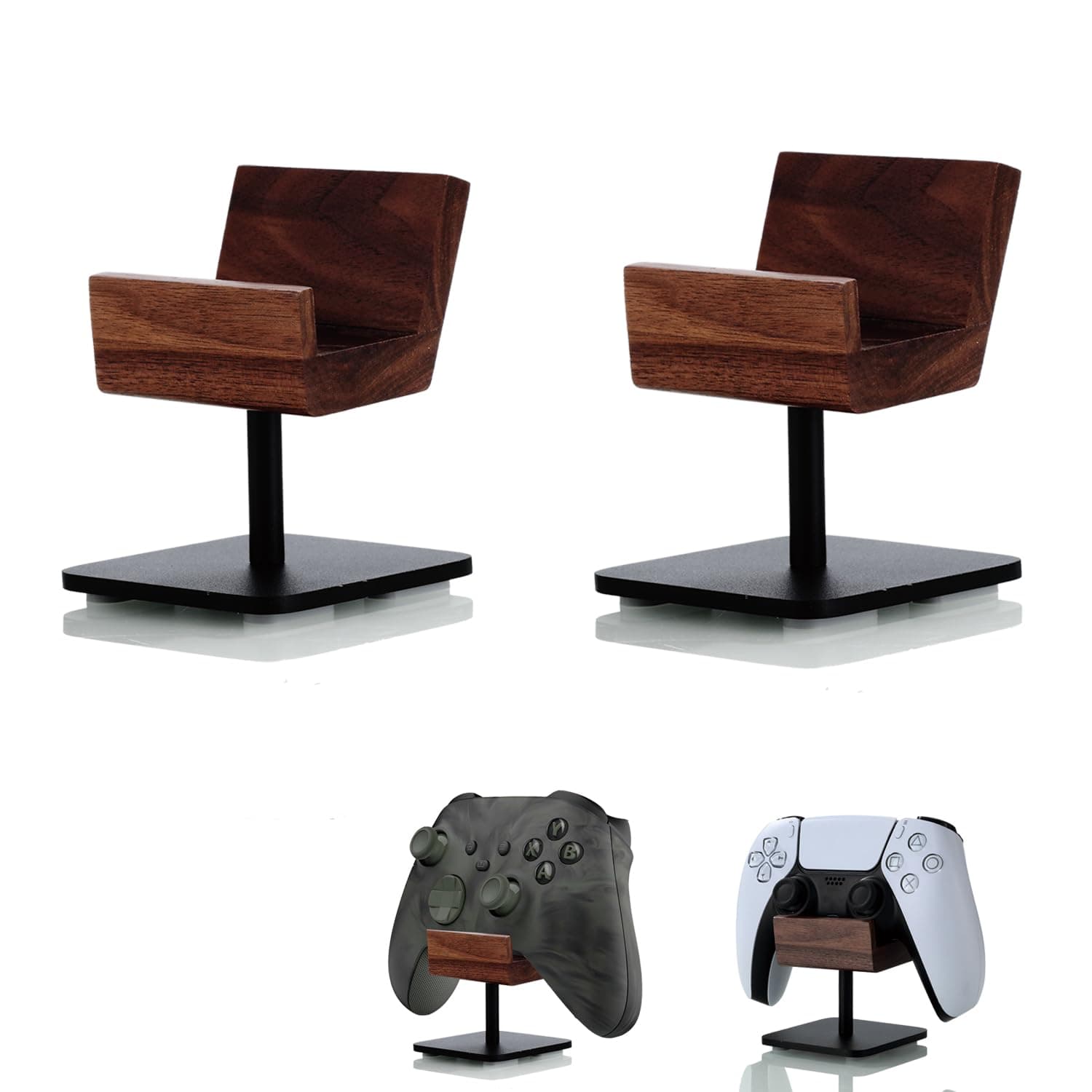 Walnut Controller Holder for Desk – Premium Wood Gaming Controller Stand for Xbox, PS5, PS4, Cool Gamer Gifts for Men, Husband, Boyfriend, Gaming Room Organizer(2 Pack)