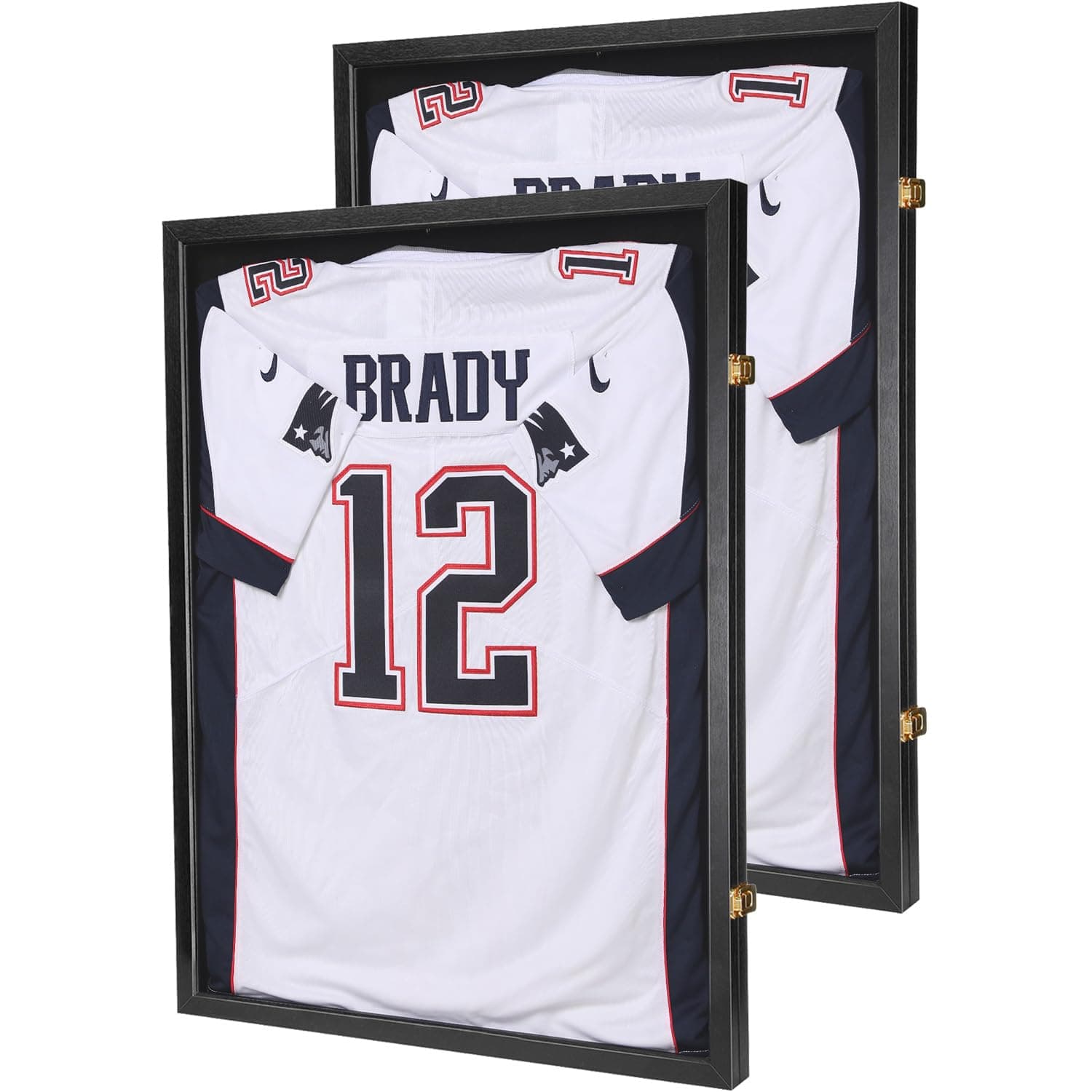 Jersey Wooden Frame Display Case -Shadow Box with 98% UV Protection Acrylic and Hanger for L or XL Baseball Basketball Football Hockey Sport Shirt and Uniform (Black, 2 Packs)