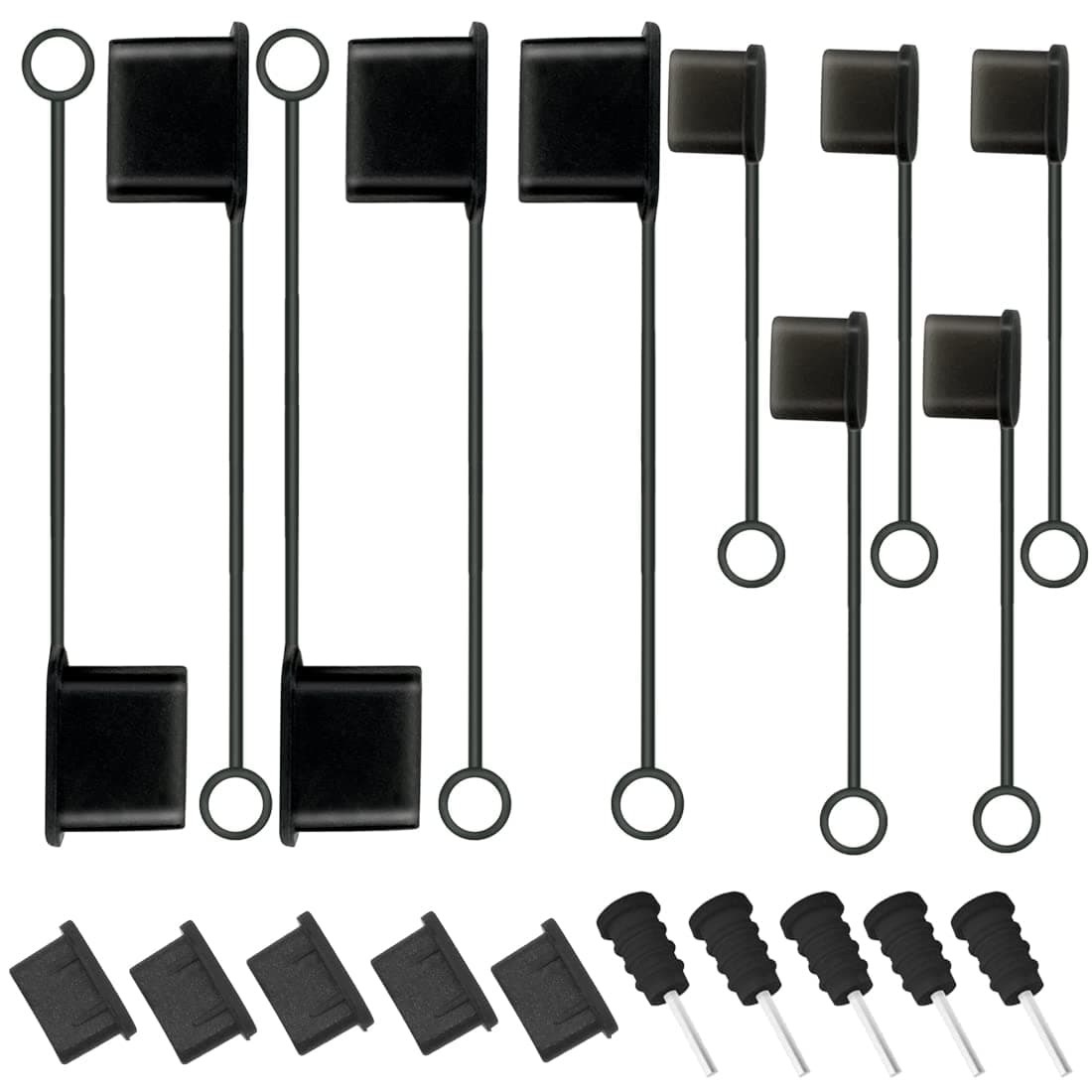 5 Pcs USB C Cable Cover + 5 USB Port Protective Cover + 5 USB C Dust Plugs Caps + 5 Anti Dust Protectors for 3.5mm Headphone Jack, Silicone Anti-Dust Pluggy Caps for Type C Charging Port Devices