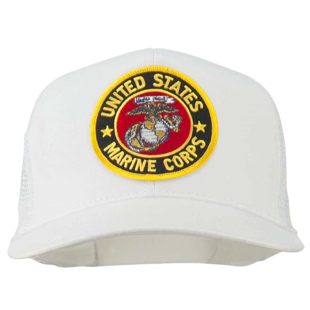 e4Hats.com Round US Marine Corps Patched Mesh Cap - White OSFM