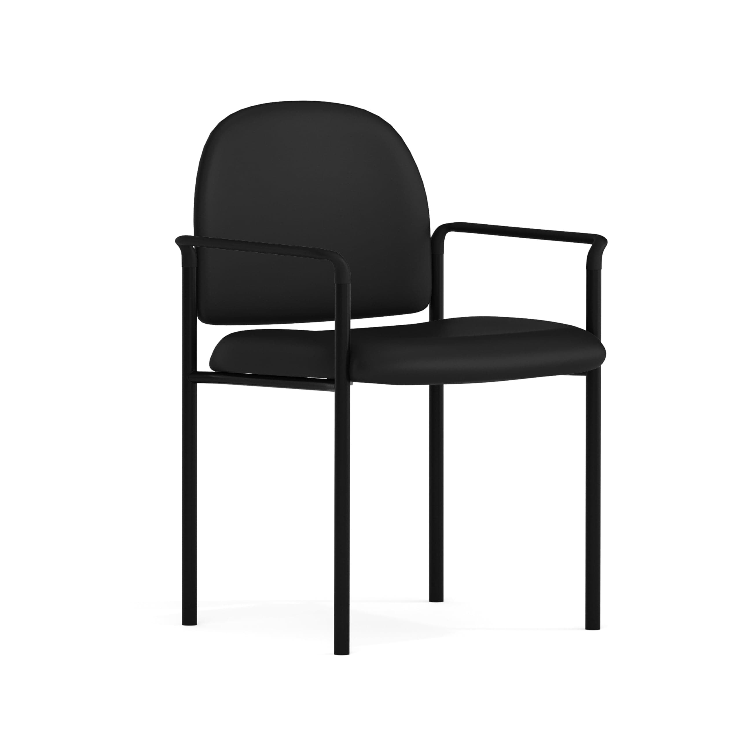 Tiffany Side Reception Chair with Padded Armrests, Stackable Vinyl Waiting Room Chair for Commercial or Residential Use, Black