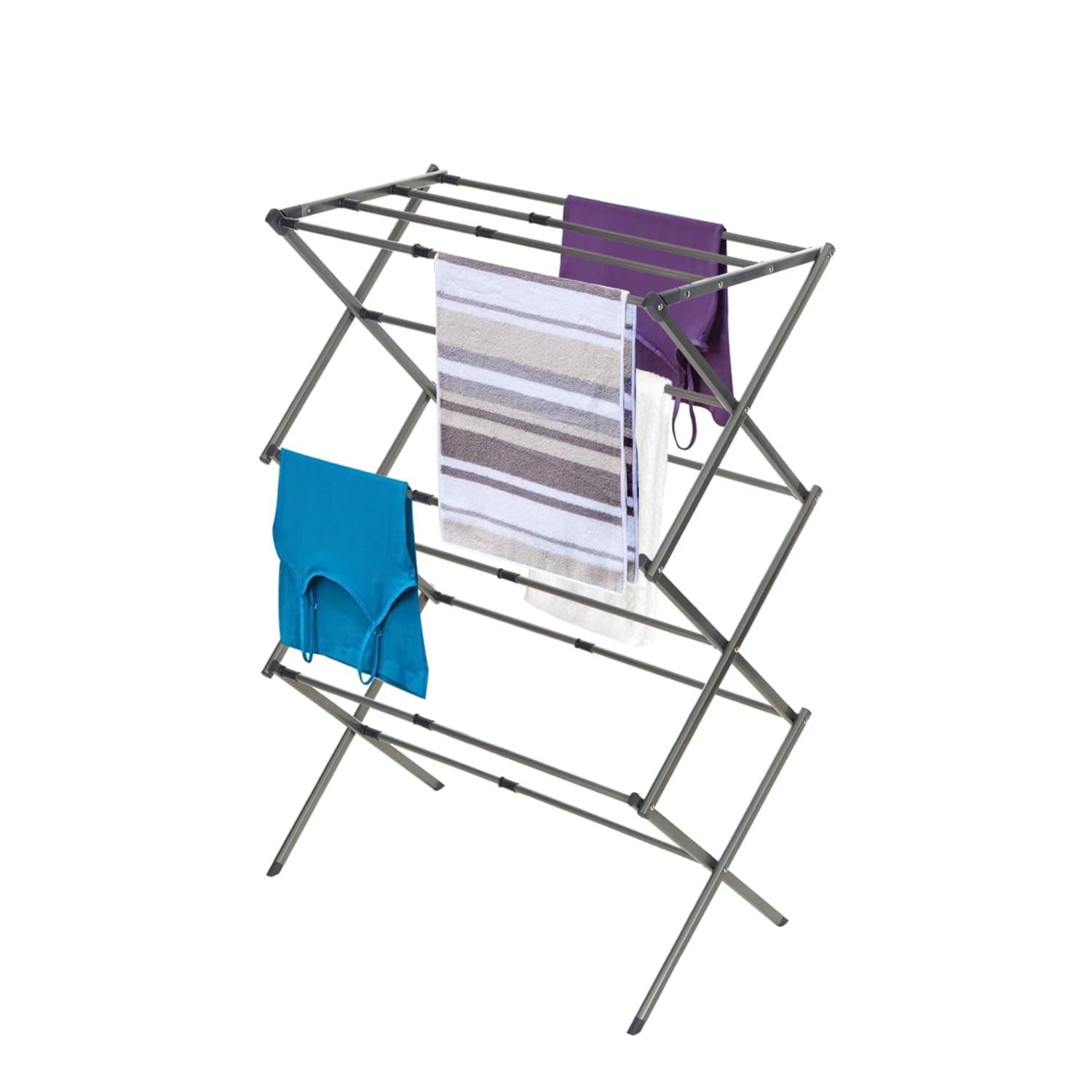 BLACK+DECKER 3 Tier Expandable Collapsing Foldable Laundry Rack for Air Drying Clothing, Space Saving Heavy Duty Lightweight Metal Drying Rack(Silver)
