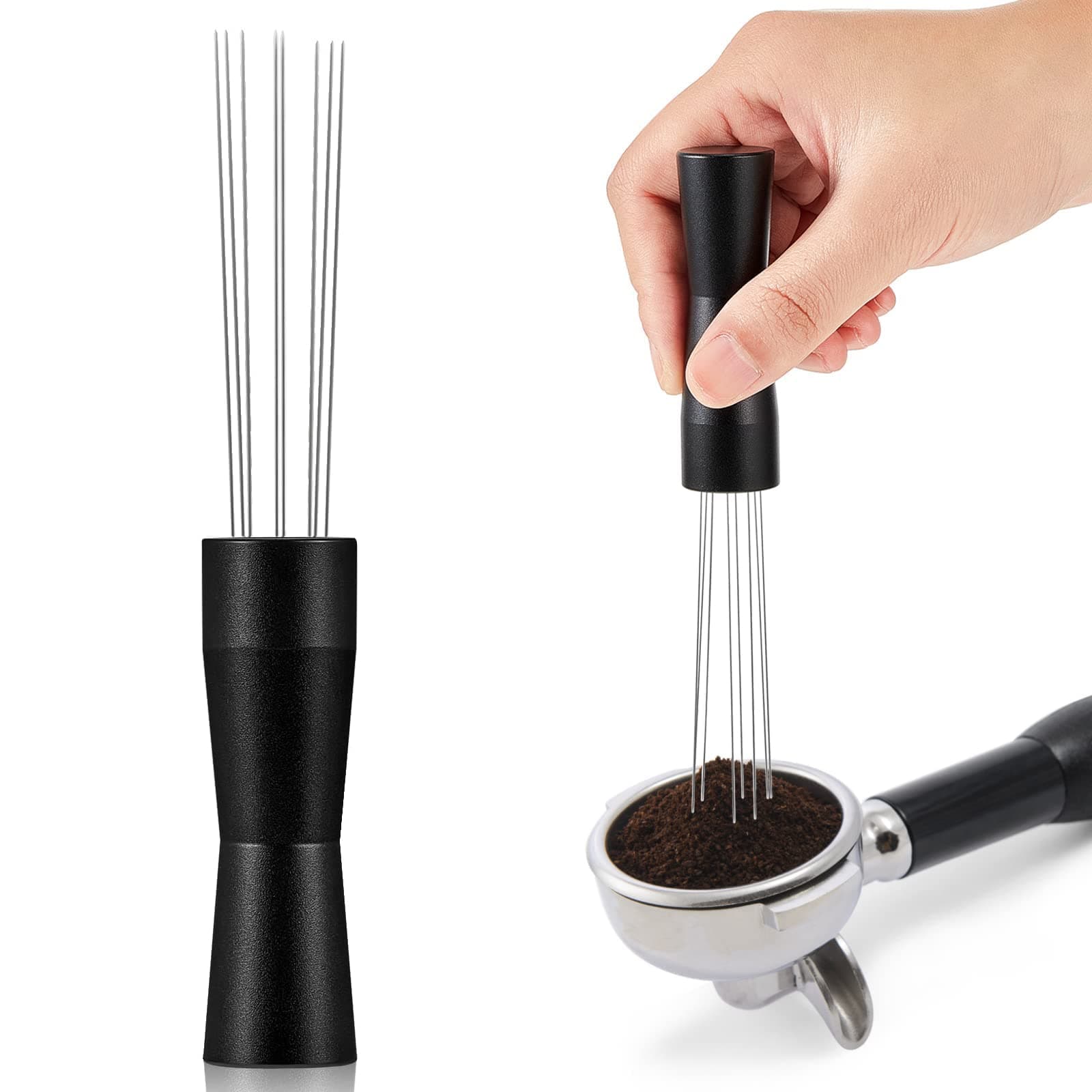 Espresso Stirrer Needle WDT Distribution Tool Prong Coffee Distributor Anodized Aluminum Handle (Black)