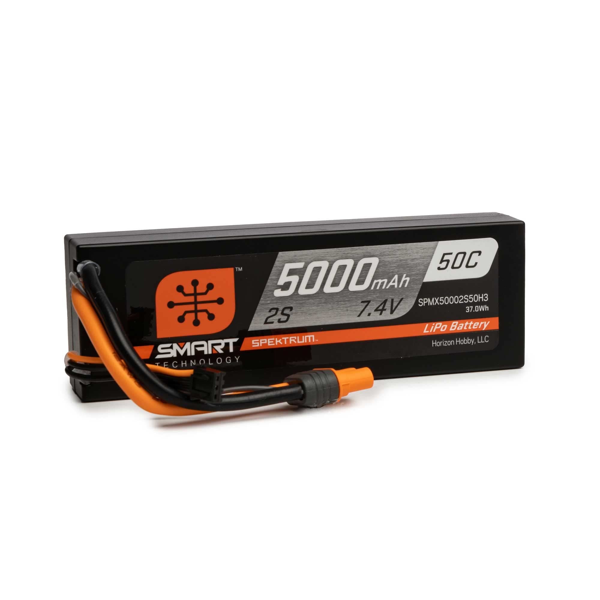 7.4 V 5000 mAh 2S 50C Smart Hard Case LiPo Battery: IC3