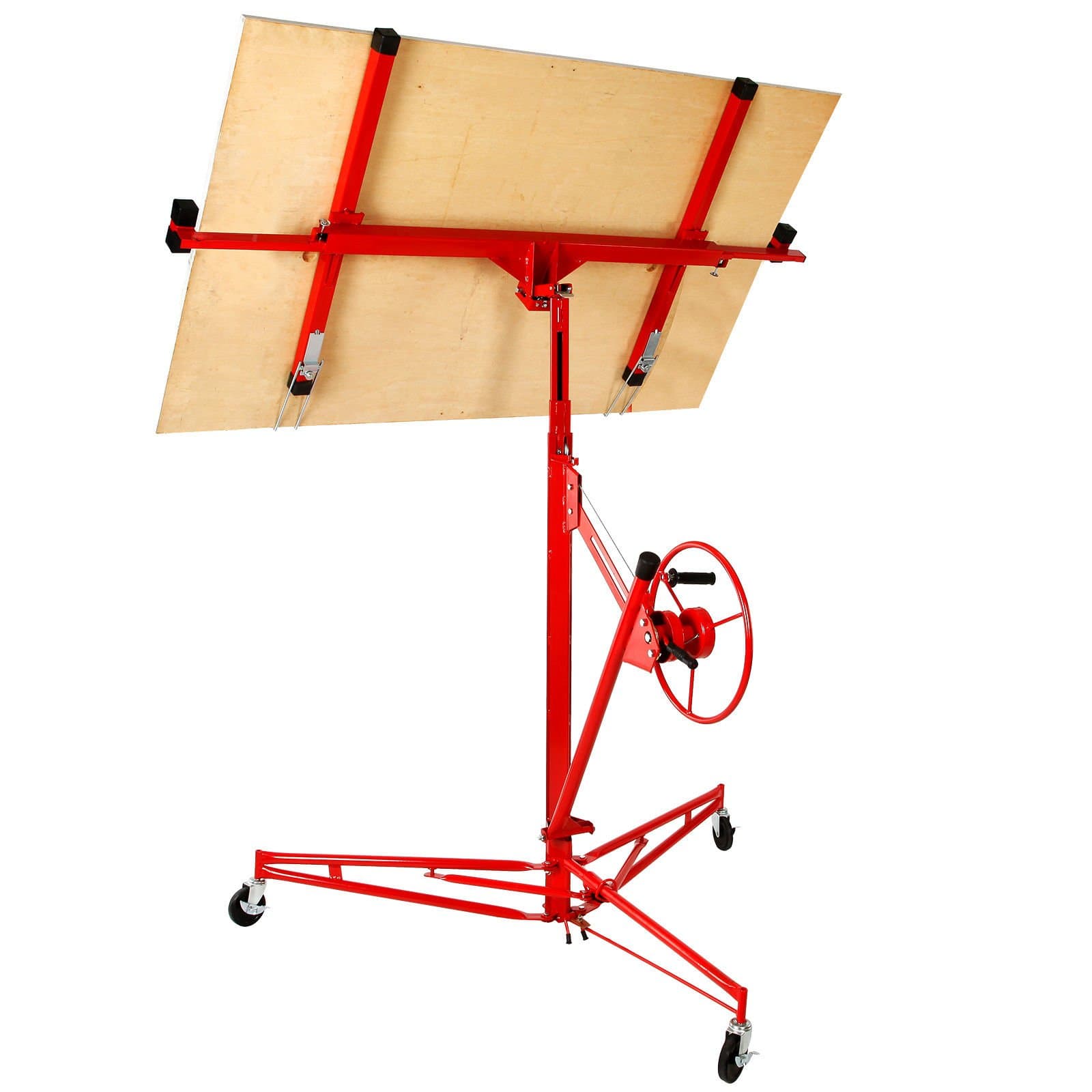 Drywall Lift Rolling Panel Hoist 11" Jack Lifter Construction Caster Wheels Lockable Tool Red