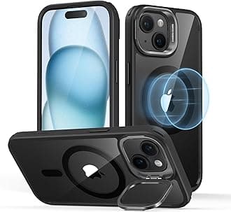 for iPhone 15 Case Cover, Compatible with MagSafe, Military-Grade Protective Case Cover, Built-In Stash Stand Phone Case, Scratch-Resistant Back Case, Classic Series, Clear Black