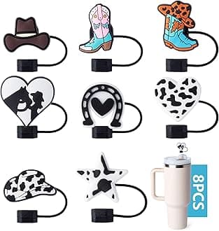 8-Piece West Cowboy Straw Covers for Stanley Cup, 0.4in/10mm Diameter Straw Toppers Cap,Compatible with Stanley 20 30&40 0z Cup, Dust-Proof Straw Caps for Water Bottle