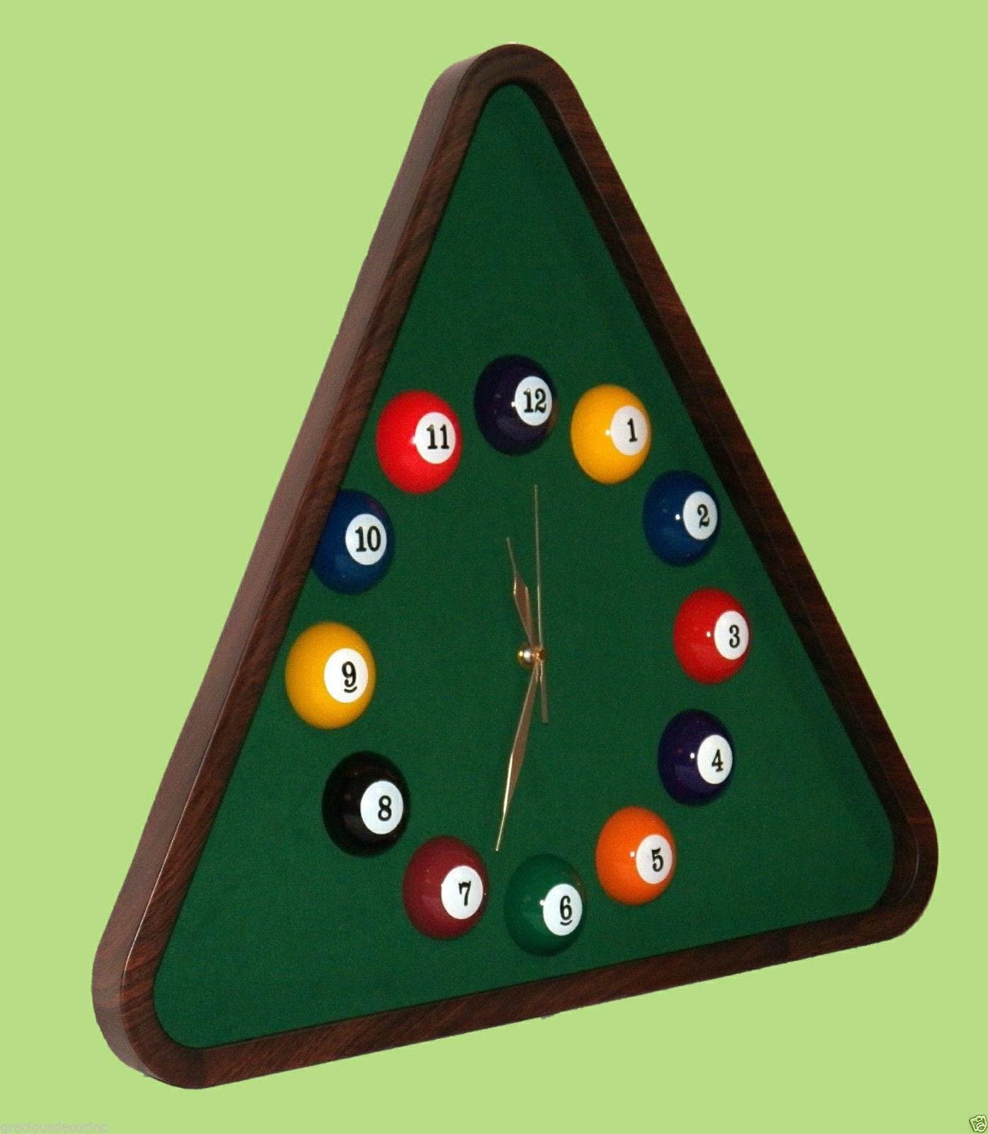 22" 3D Billiards Table Pool Cue Ball Wall Clock Game Room Sports Man Cave Triangle