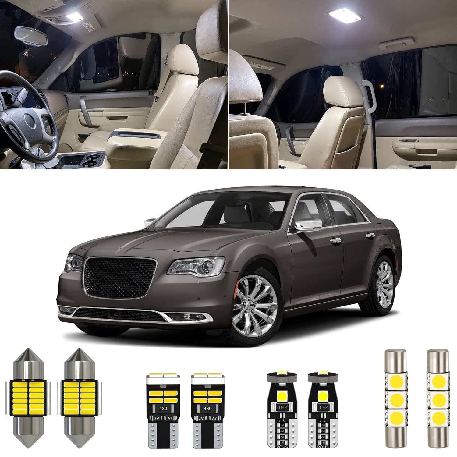 Xpismii 17 Piece White Interior LED Light Kit Package Replacement for Chrysler 300 300C 2011 2012 2013 2014 2015 2016 2017 2018 2019 2020 2021, with Placement Diagram and Install Tool