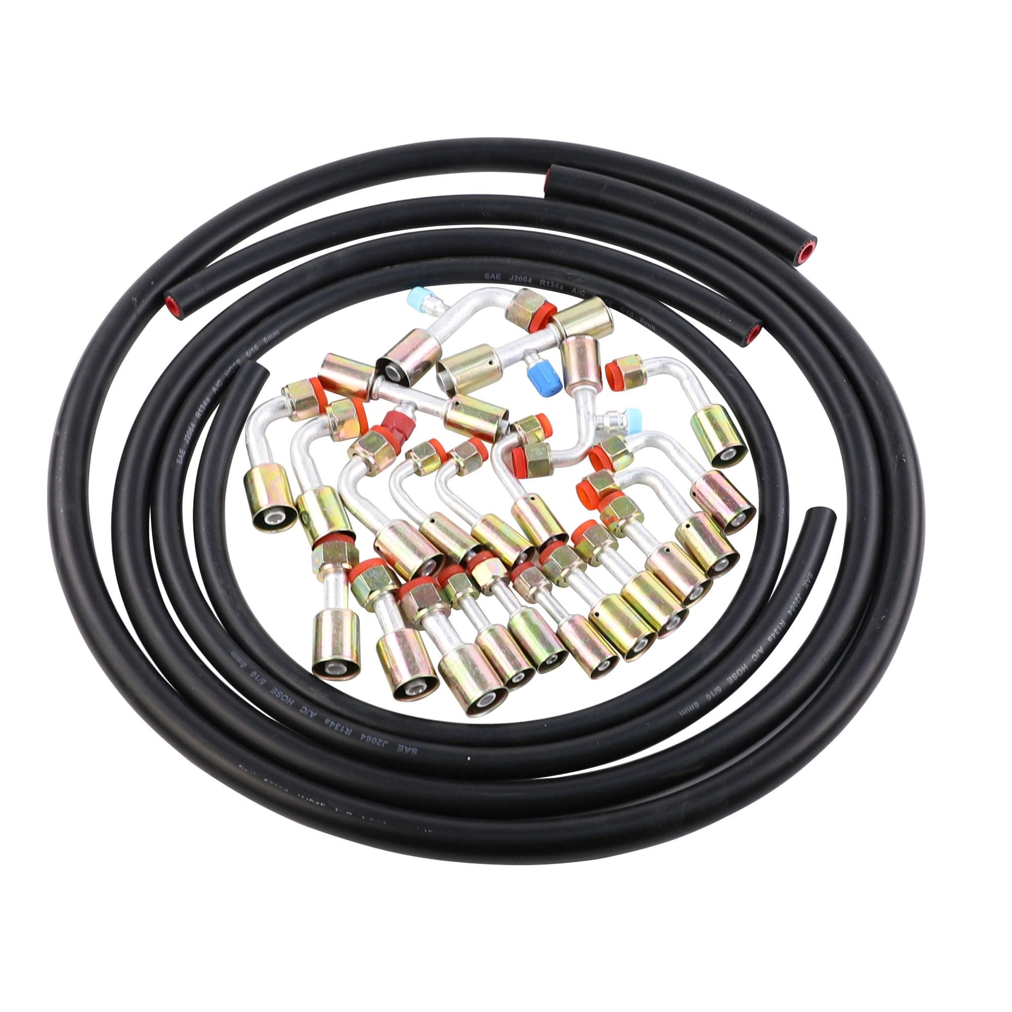 25PCS Air Conditioning Hose and Fitting Kit Includes 6.5ft #6#8#10 AC Hoses and #6#8#10 AC Fittings and Orings