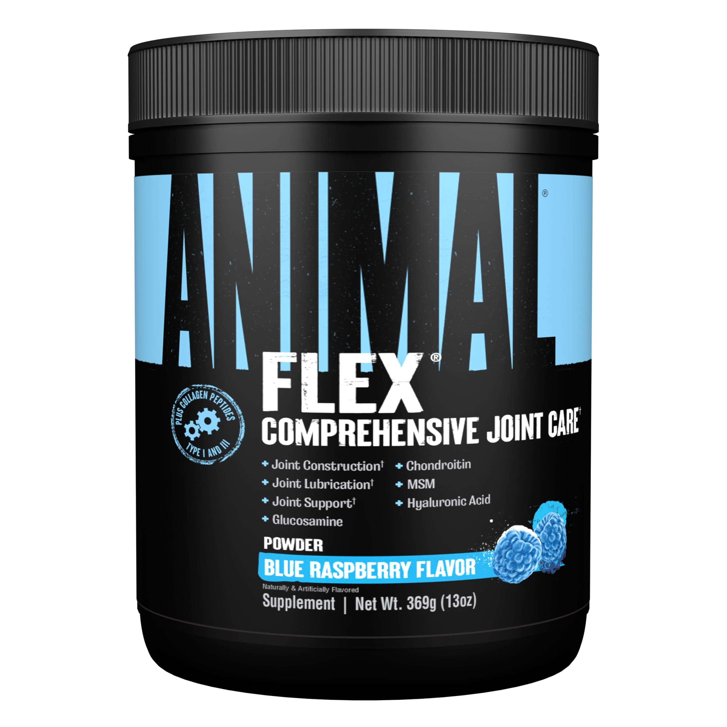 Flex Comprehensive Joint Care - 4 Unique complexes for Joints, Bones & Cartilage - with Vitamins A & E, glucosamine, Flaxseed Oil & hyaluronic Acid - Blue Raspberry, 369g
