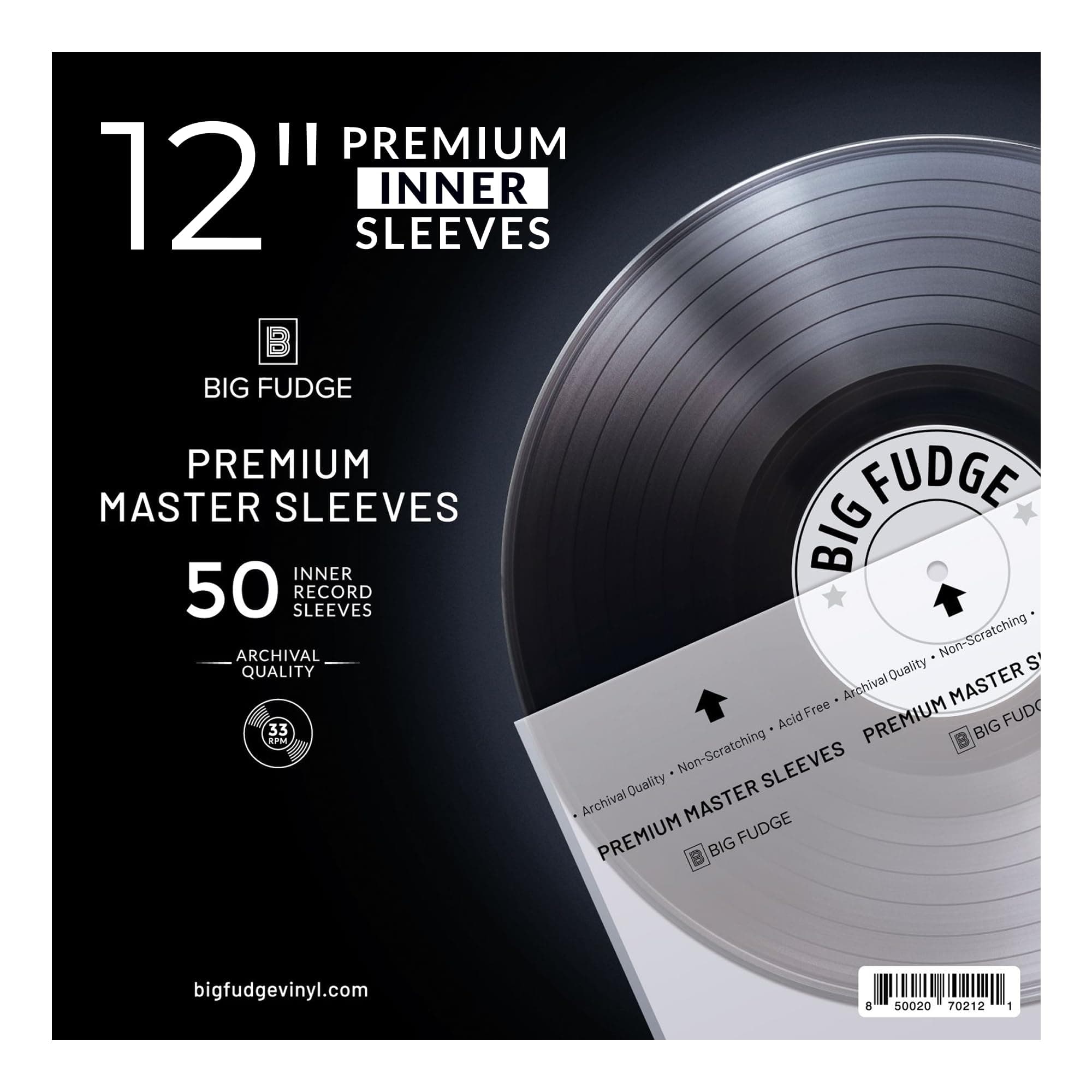 BIG FUDGE Premium Master Vinyl Record Sleeves - 12 inch x 50pcs - Archival Anti Static Rice Paper Inner Sleeves - Clear 3 Layer LP Covers - Protective Plastic Cover for Records