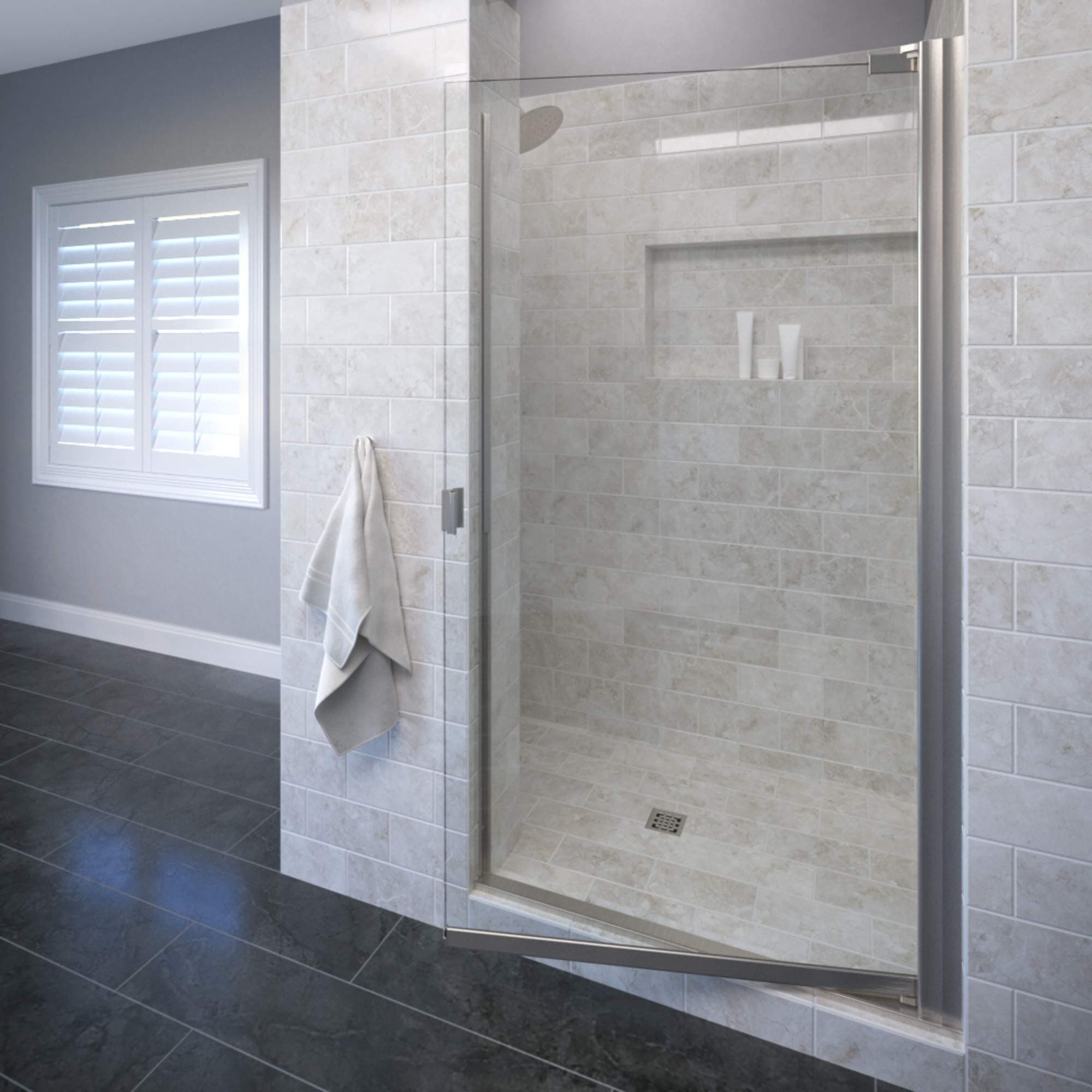 Basco Armon 31.75 to 33.25 in. width, Semi-Frameless Pivot Shower Door, Clear Glass, Brushed Nickel Finish
