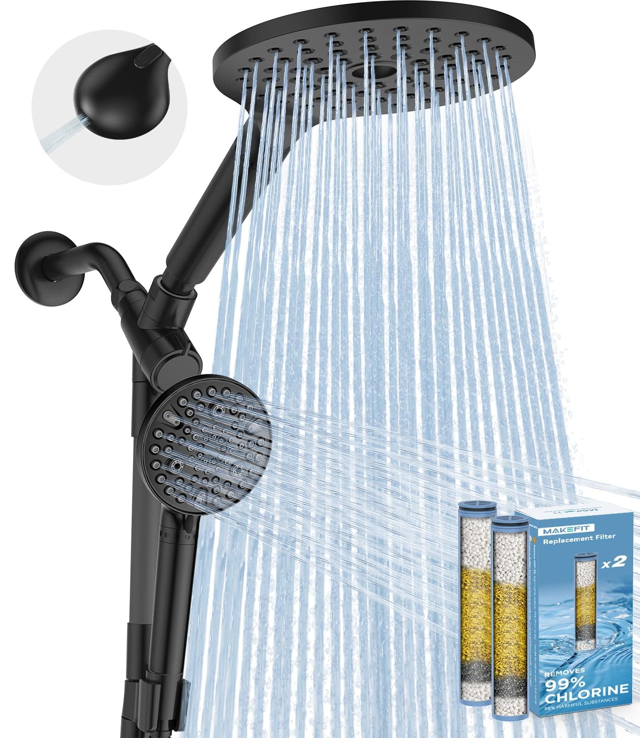 Dual Filtered Rainfall Shower Head Combo