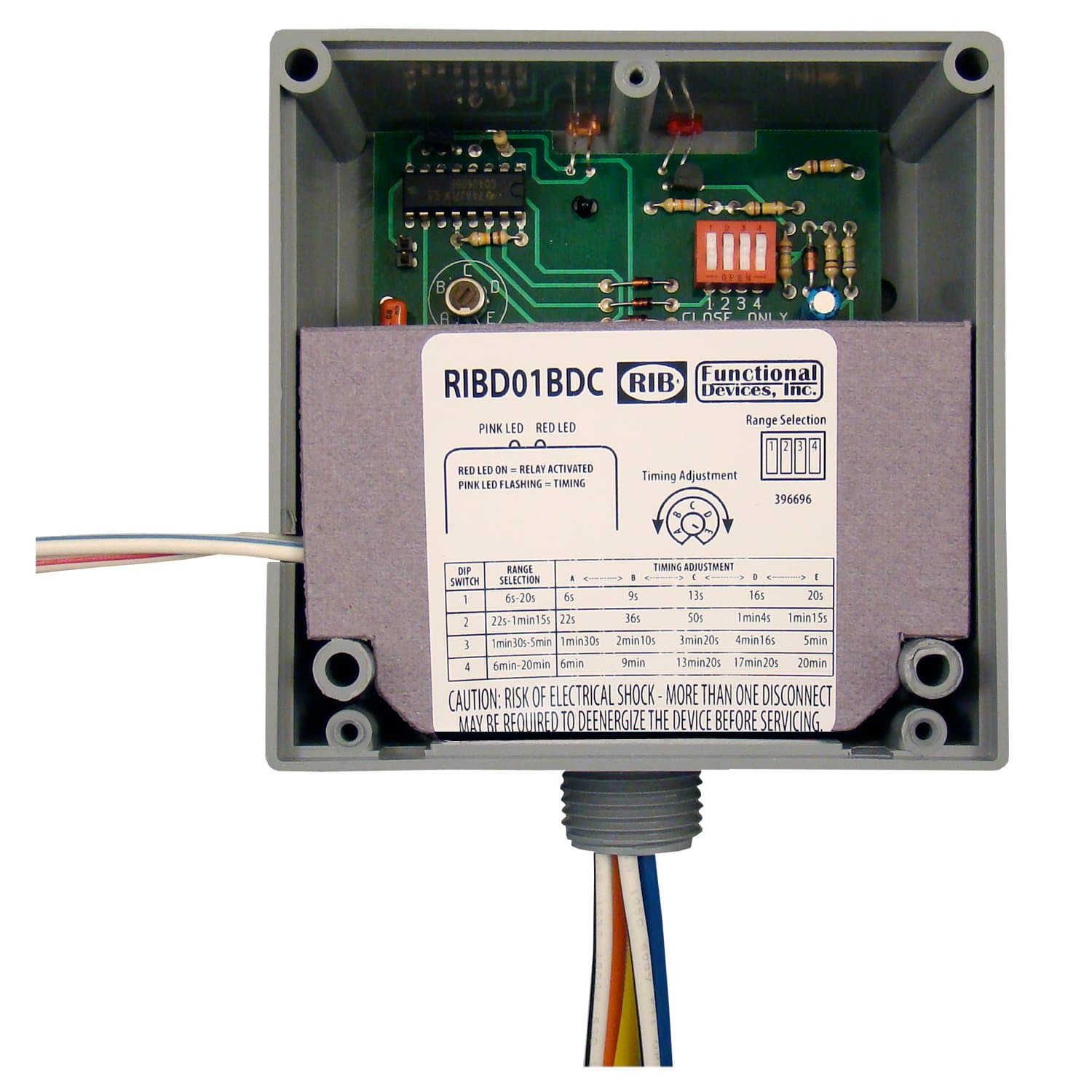 Functional Devices RIBD01BDC Dry Contact Time Delay Relay, 20 Amp SPDT, Class 2 Dry Contact Input, 120 Vac Power Input, NEMA 1 Housing