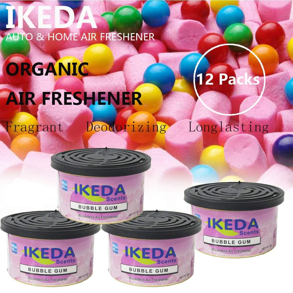 IKEDA Scents Air Freshener - Solid Natural Aromatherapy Diffuser, Car Air Purifier, Closet Freshener, Home Air Freshener, Organic French Essential Oil, Bubble Gum Smell (Pack of 12)